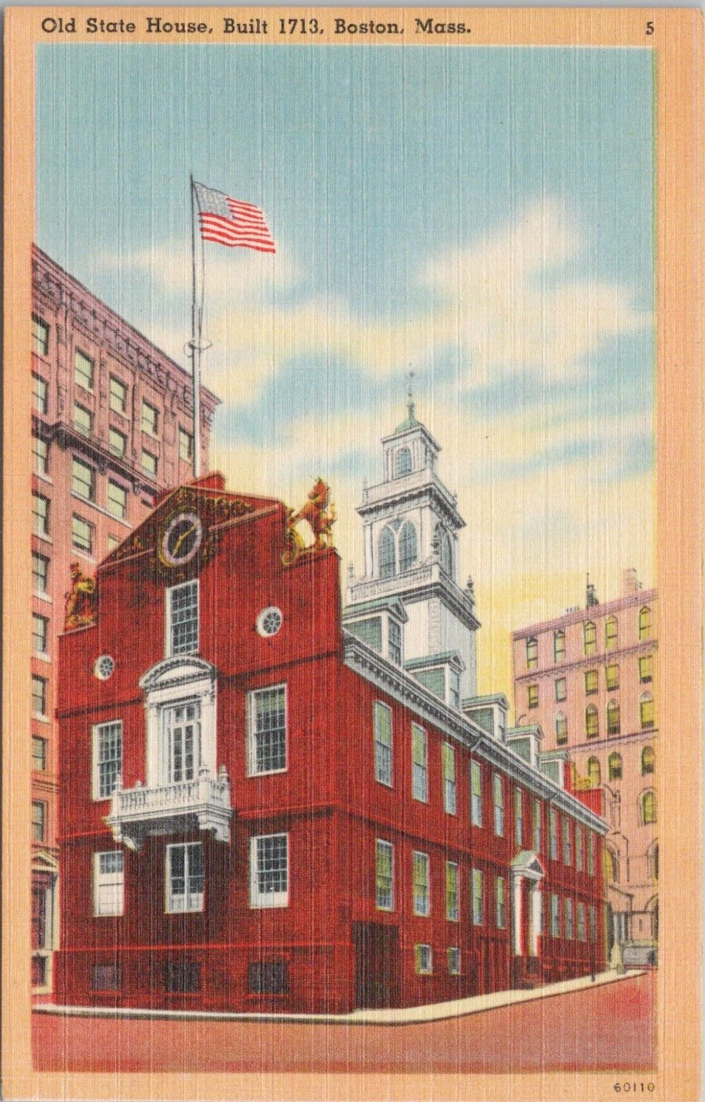 Linen PC * Old State House Built in 1713 -- Boston Massachusetts 1940s era Linen PC * Old State House Built in 1713 -- Boston Massachusetts 1940s era