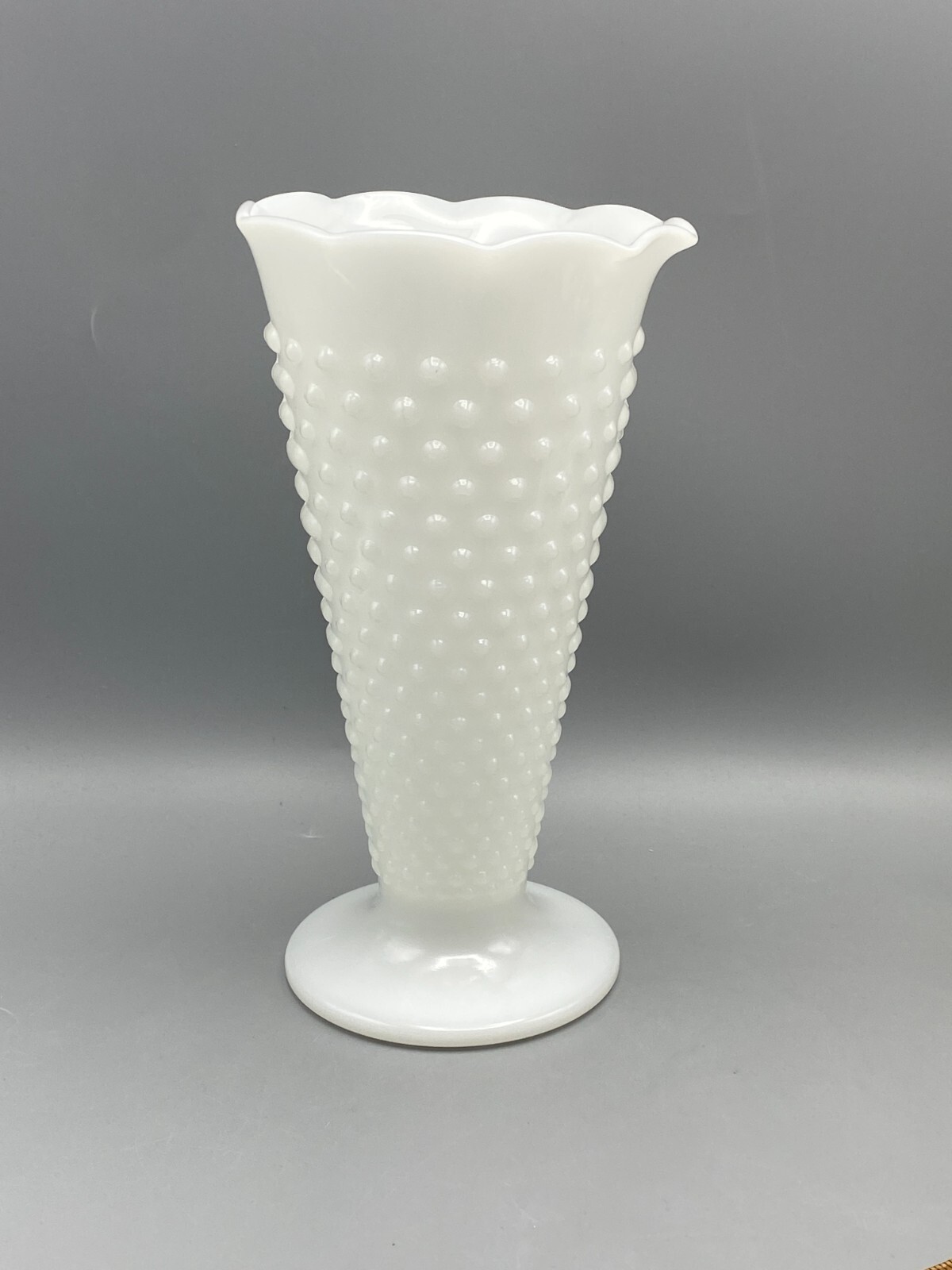 Vintage Anchor Hocking Milk Glass Trumpet Vase 9.5