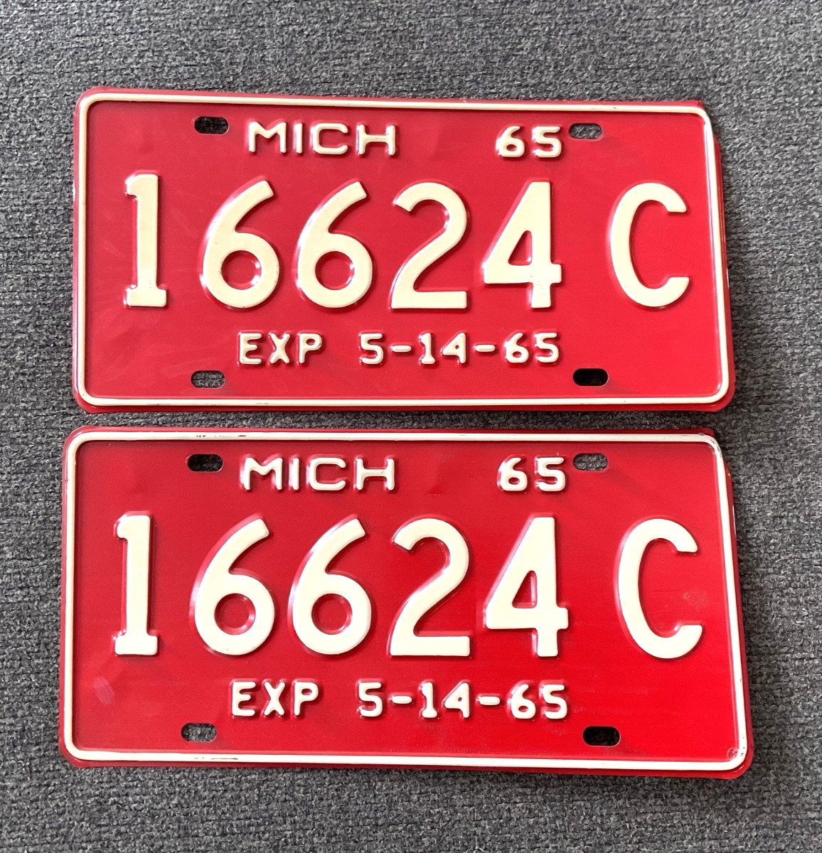 RARE 1965 HALF YEAR COMMERCIAL MICHIGAN LICENSE PLATE PLATES PAIR NOS NICE