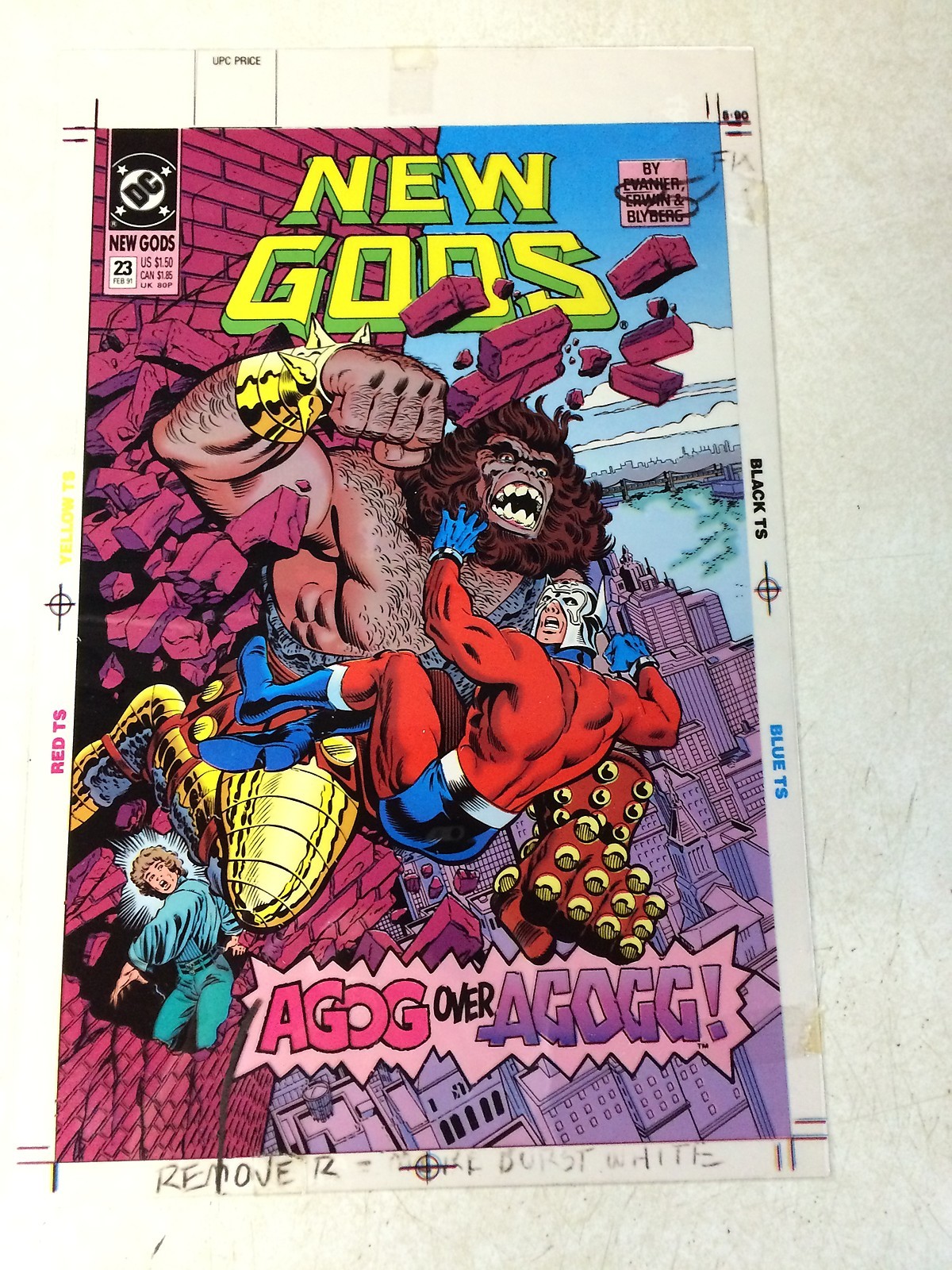 NEW GODS #23 COVER ART 4 COLOR ACETATE SUPER COOL AGOG ONE OF A KIND