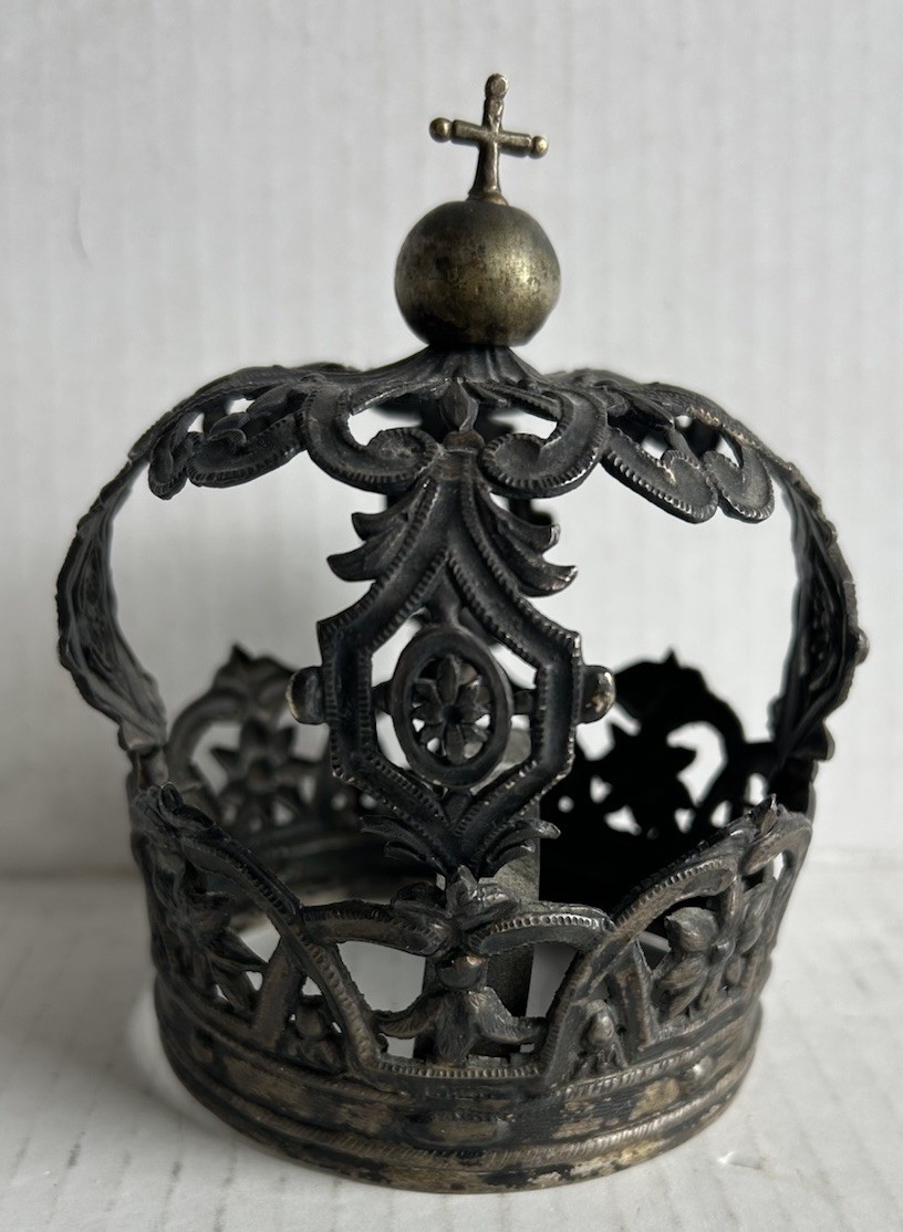 Antique 19th Century Spanish Colonial Silver Handmade Santo Madonna Crown