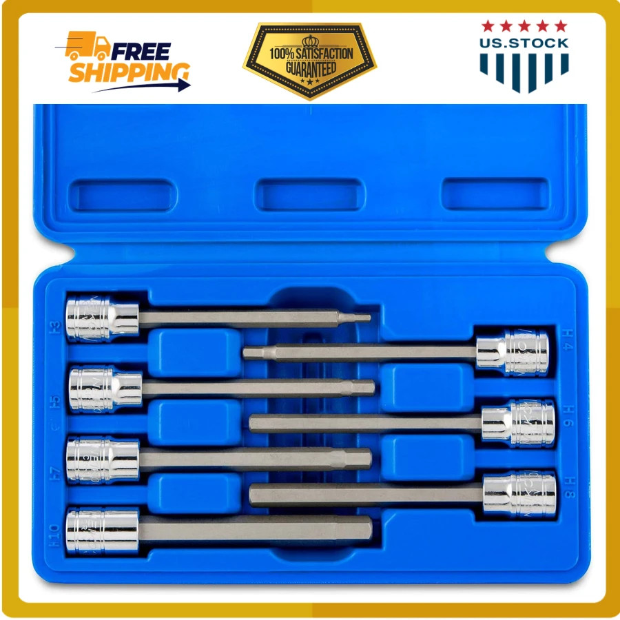 Neiko 10076A 3/8 Inch Drive Extra Long Metric Hex Bit Socket Set 7 Piece 3-10mm
