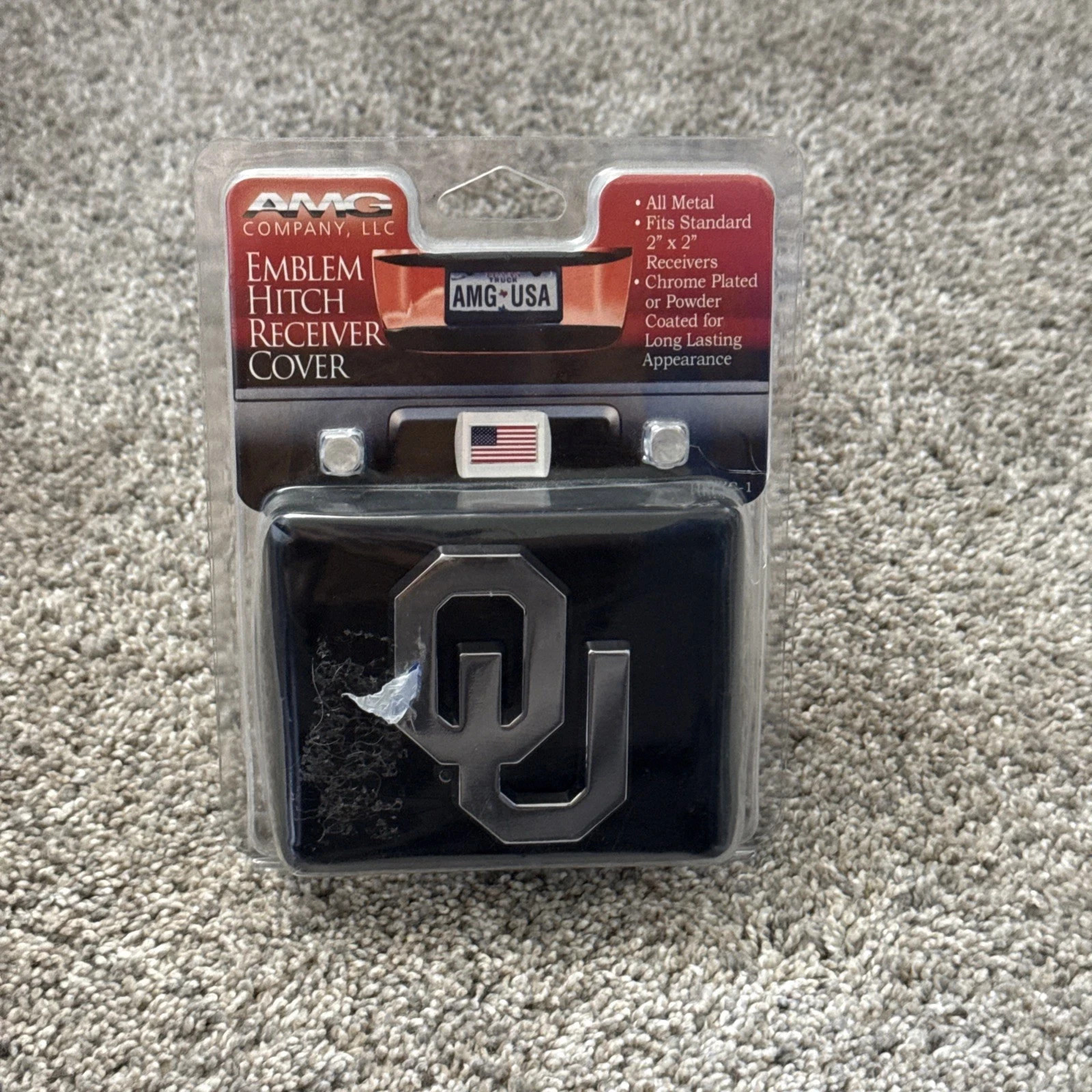 Oklahoma Sooner OU Black Emblem Trailer Hitch Cover All Metal 
