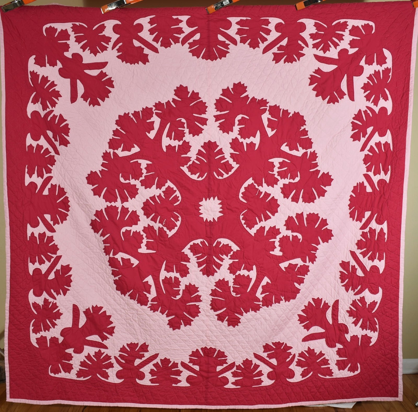 Large Vintage 50's Hawaiian Cutout Applique Antique Quilt ~Dazzling Design