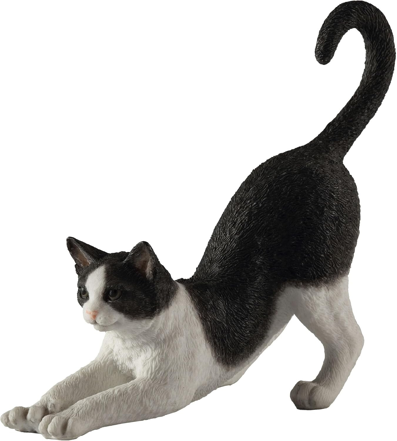 4 7/8 Inch Black and White Cat Stretching Resin Hand Painted Figurine