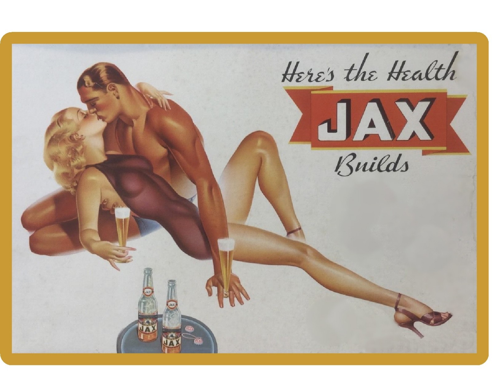 Jax Beer Couple 1940\'s  Refrigerator / Tool Box  Magnet Man Cave 