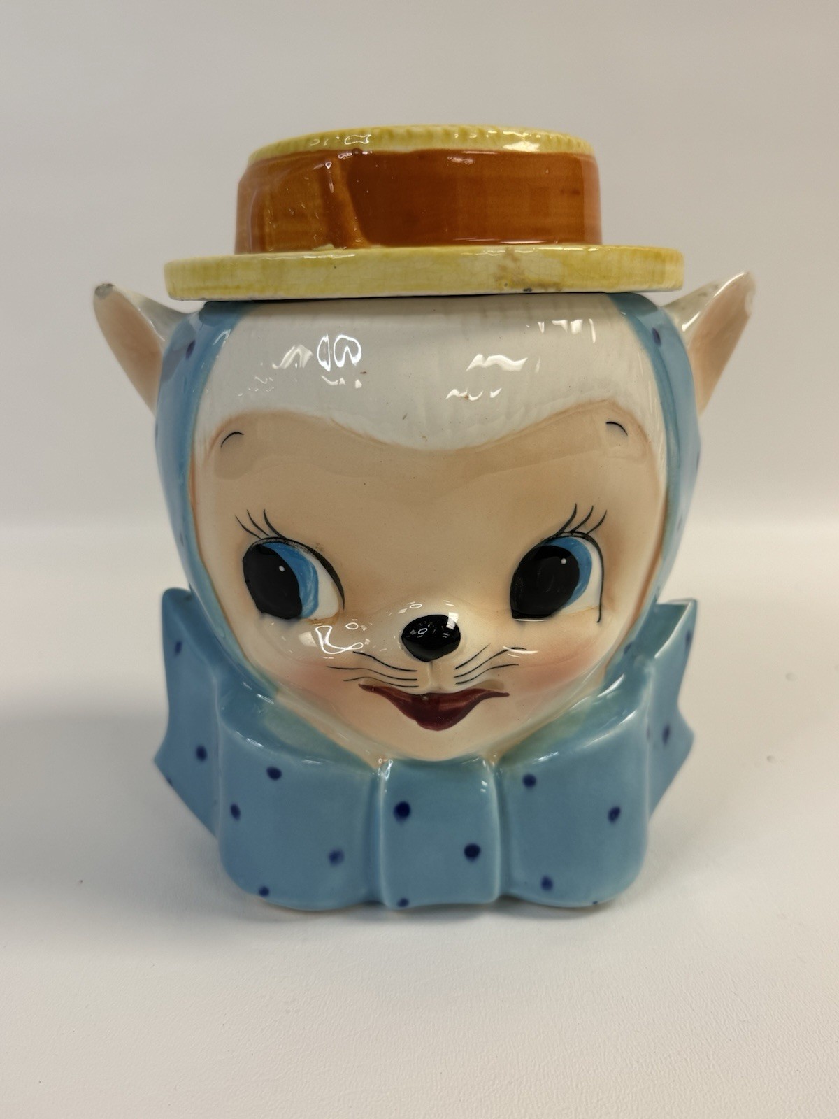 Vintage Brinnco Lamb Cat Cookie Jar Royal Sealy Lid Japan Rubens Anthropomorphic