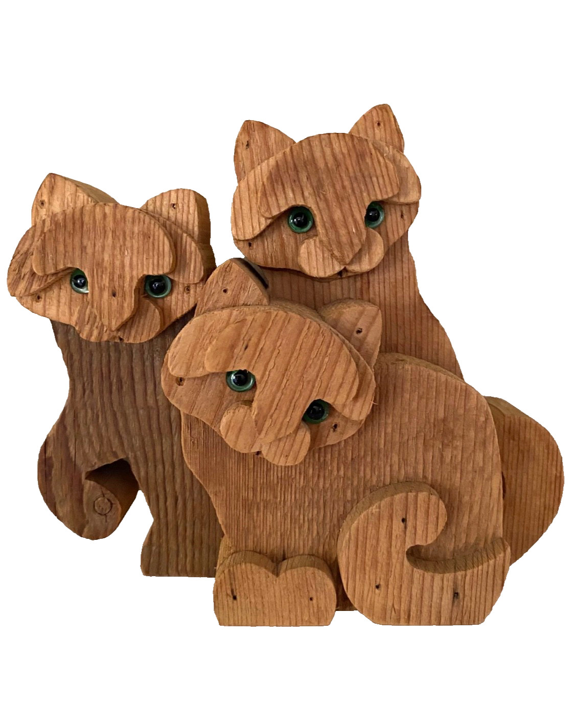 Vintage RARE Bottega Michelangeli Wood Triple Cat Sculpture Orvieto Italy 1970s