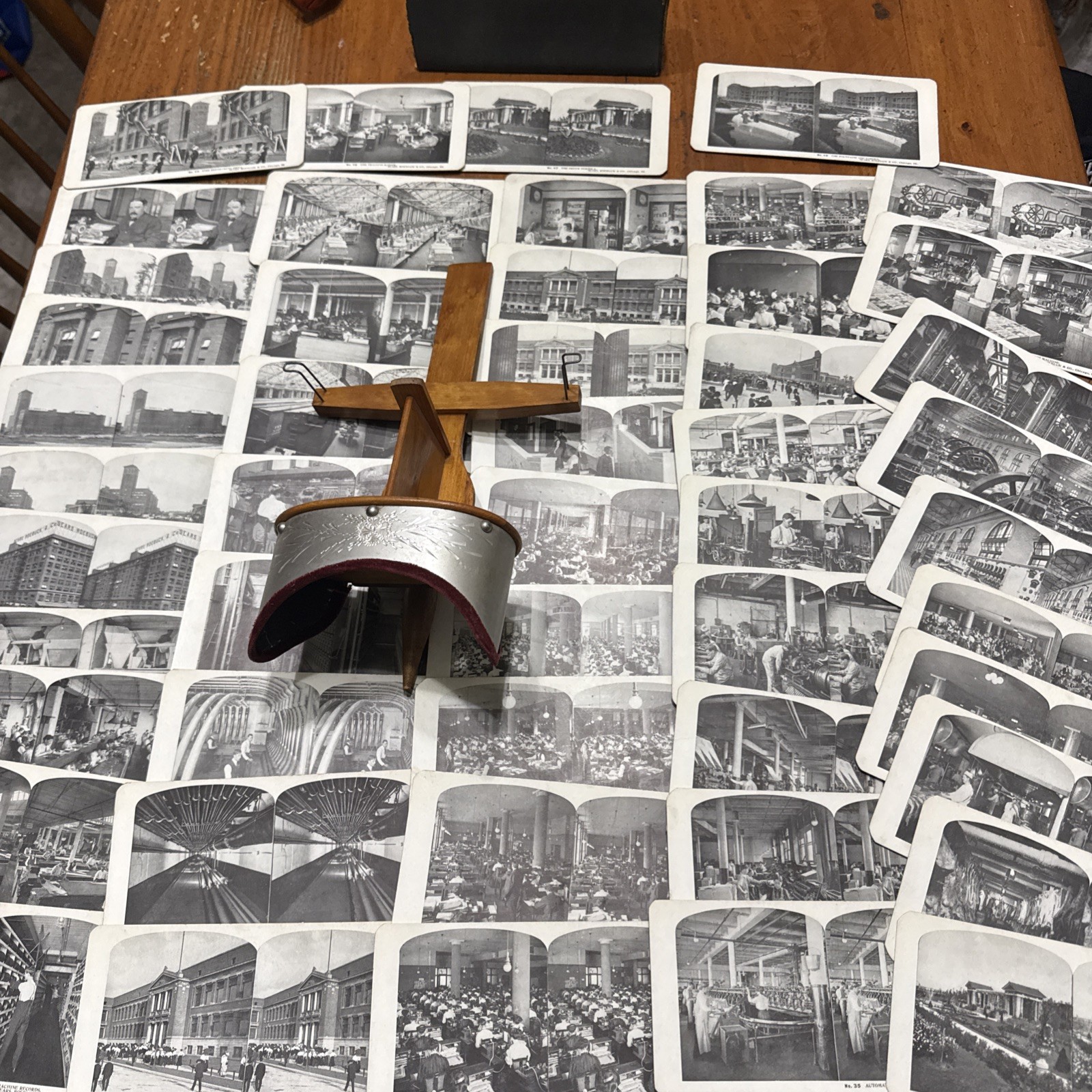 1902 H.C. White Stereoscope W 50/50 Sears and Roebuck Chicago Factory Tour Cards