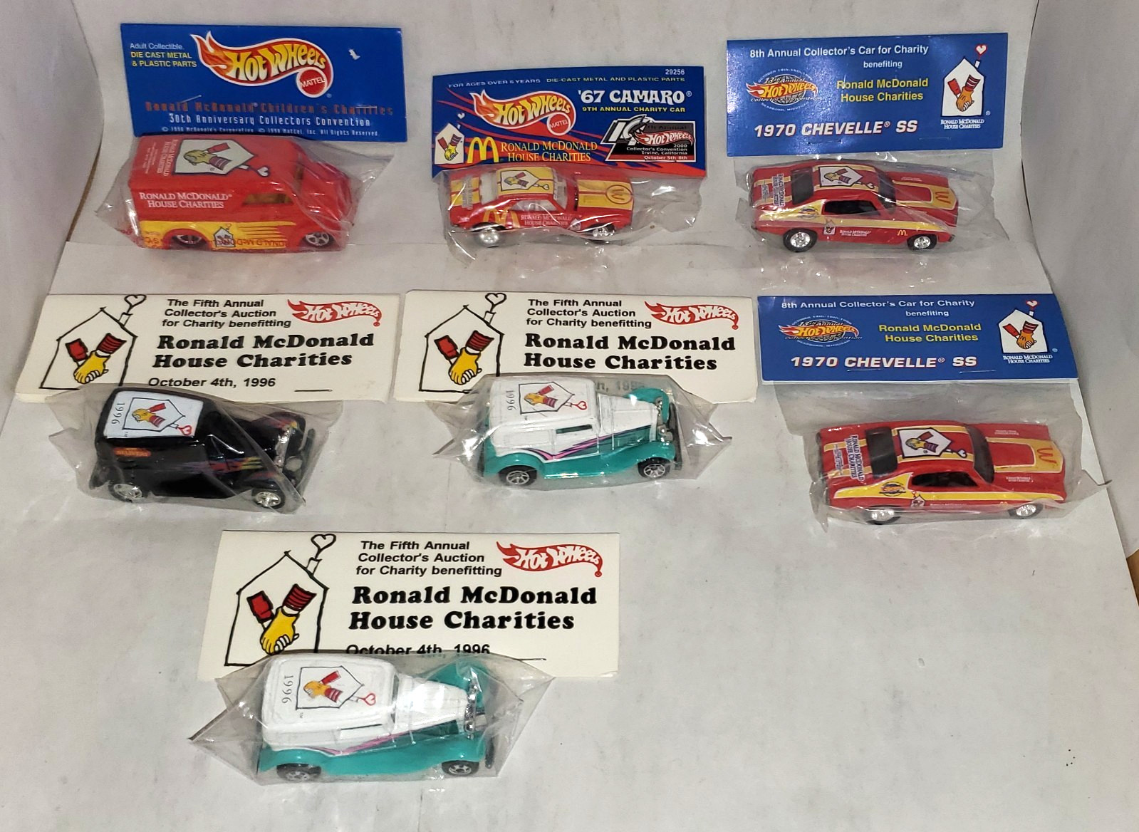 (7) HOT WHEELS MCDONALD'S CHARITY/CONVENTION/RONALD HOUSE DIECAST RARE/BAGGED