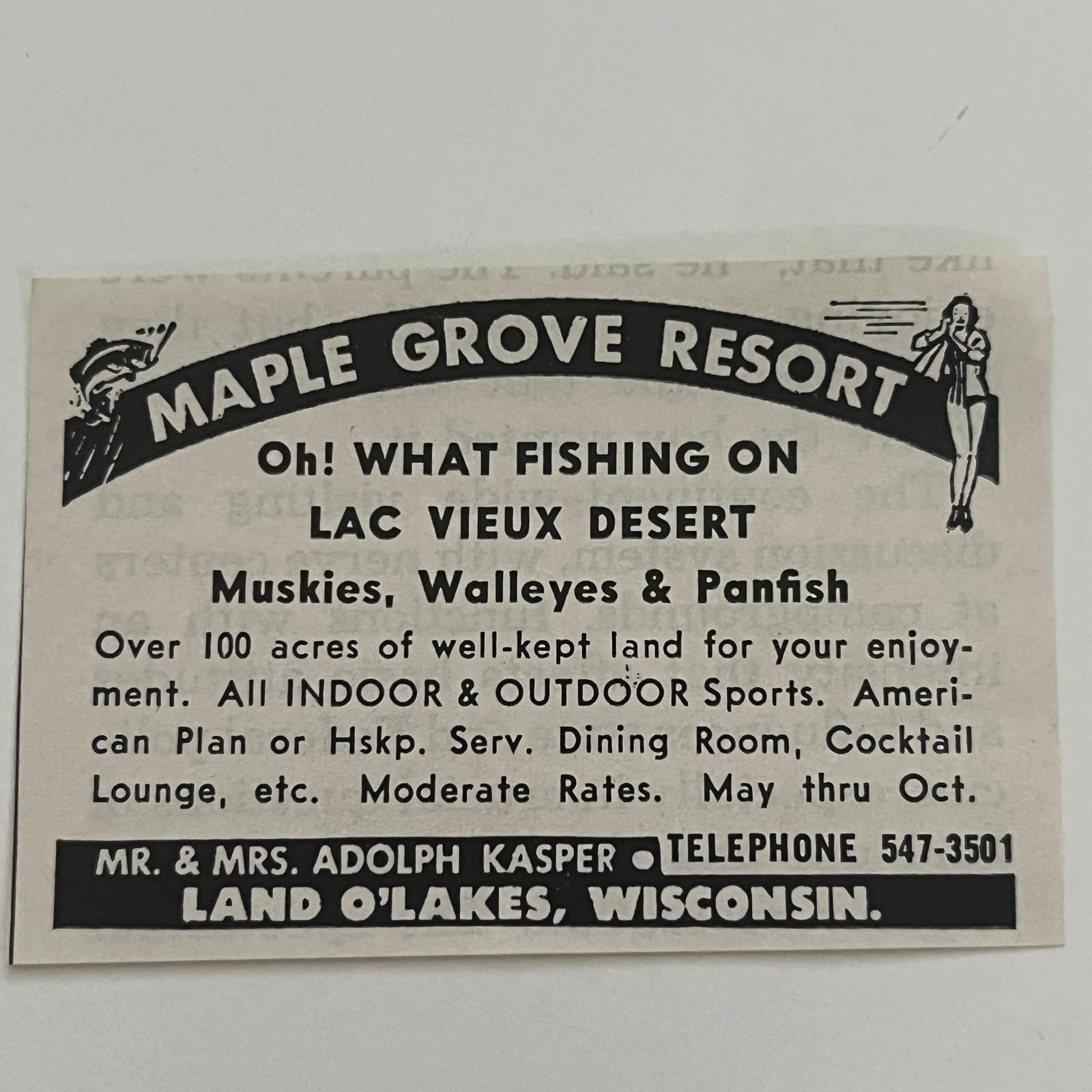 Maple Grove Resort Mr. Adolph Kasper Land O\'Lakes WI 1965 Magazine Ad SAH1-S36
