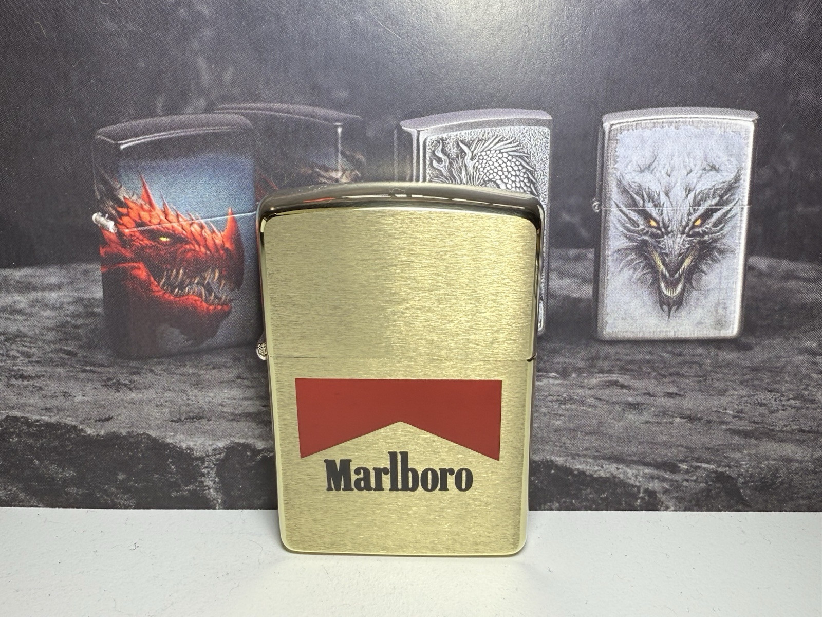 1932-1990 Zippo Marlboro Lighter – Brushed Brass – Vintage Collectible