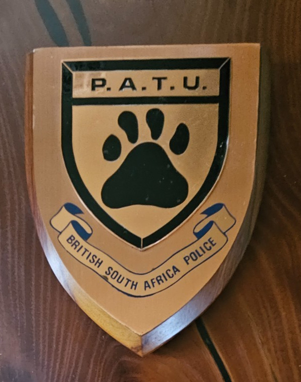 Vintage British South African Police Plaque - P.A.T.U. - Copper on Wood