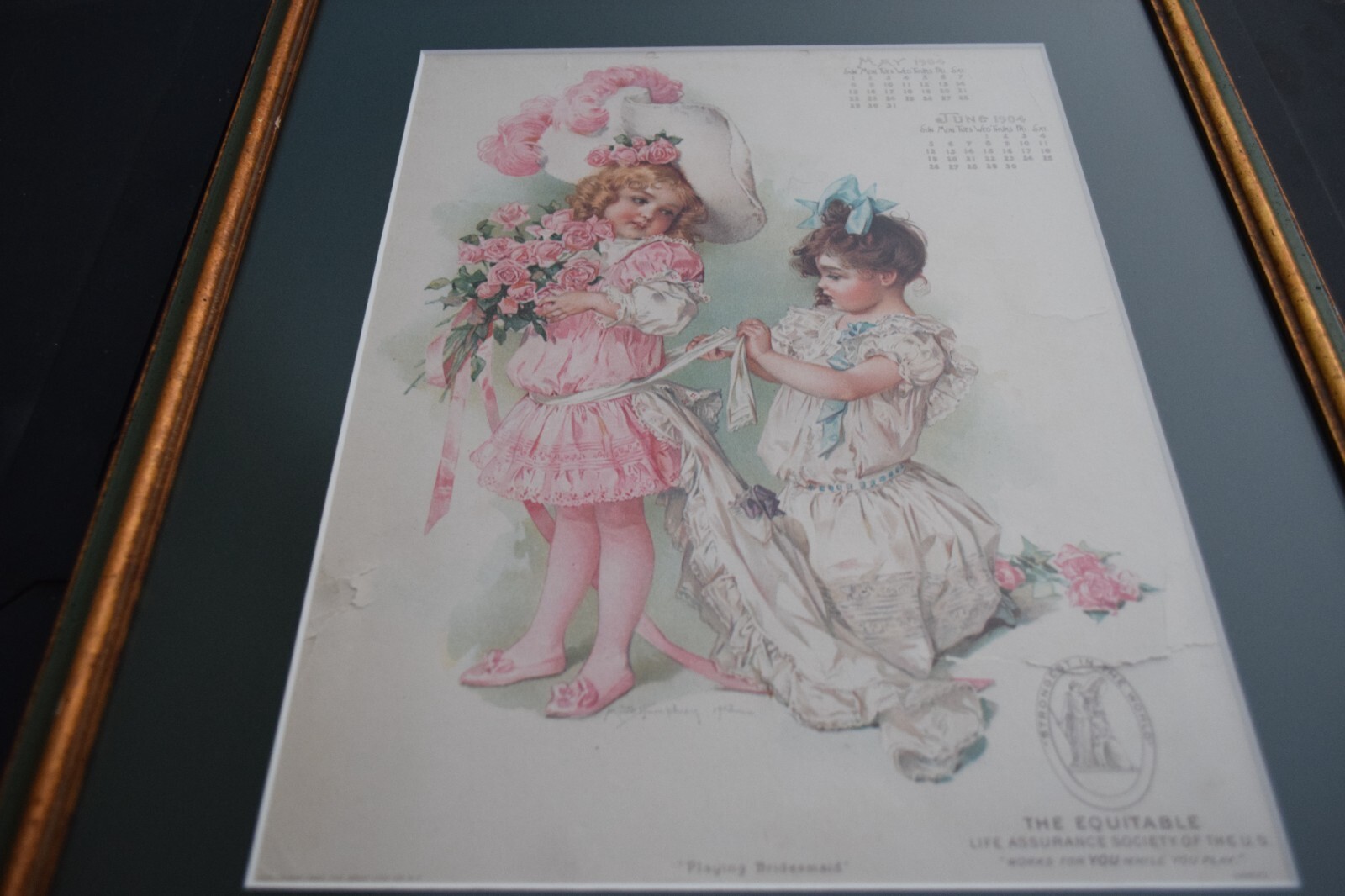 Precious 1904 Framed  Ad Calendar w/Print by \