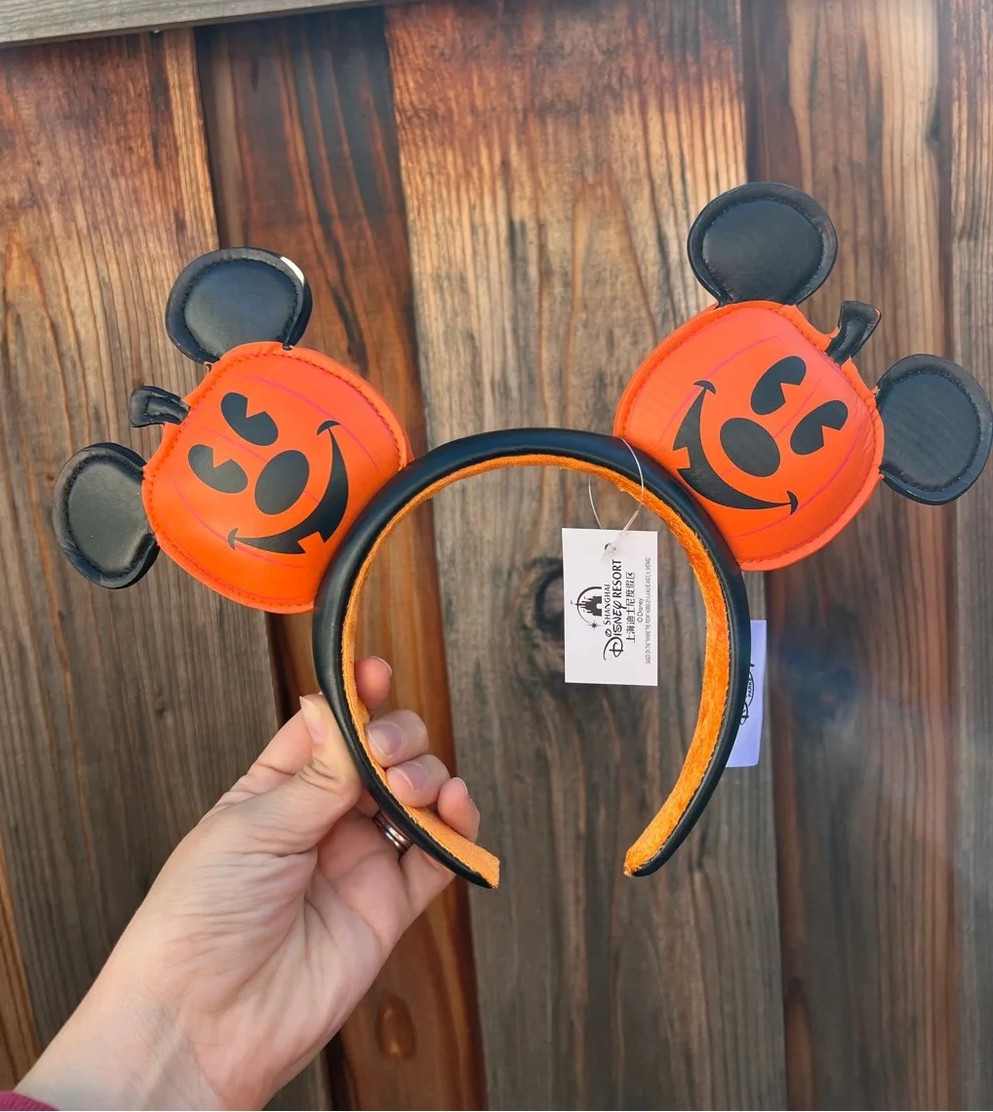 Disney-Parks Orange Mickey Mouse Ears Pumpkin Jack-o\'-Lantern Halloween Headband