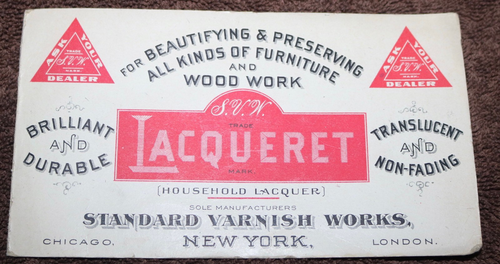 RARE 1890'S STANDARD VARNISH WORKS STATEN ISLAND NY LACQUERET SAMPLE BROCHURE