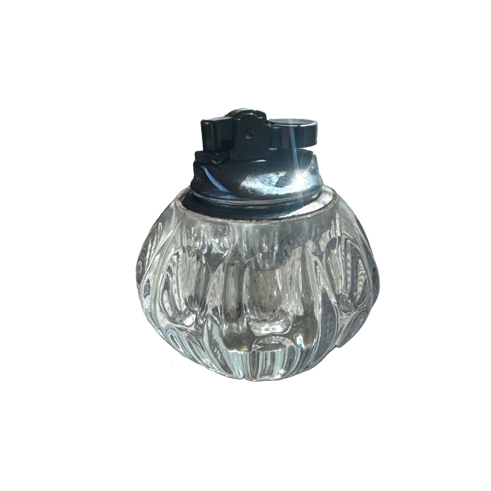 Vintage Colibri Hand Cut Round Crystal Glass Table Lighter Japan 3” x 3”