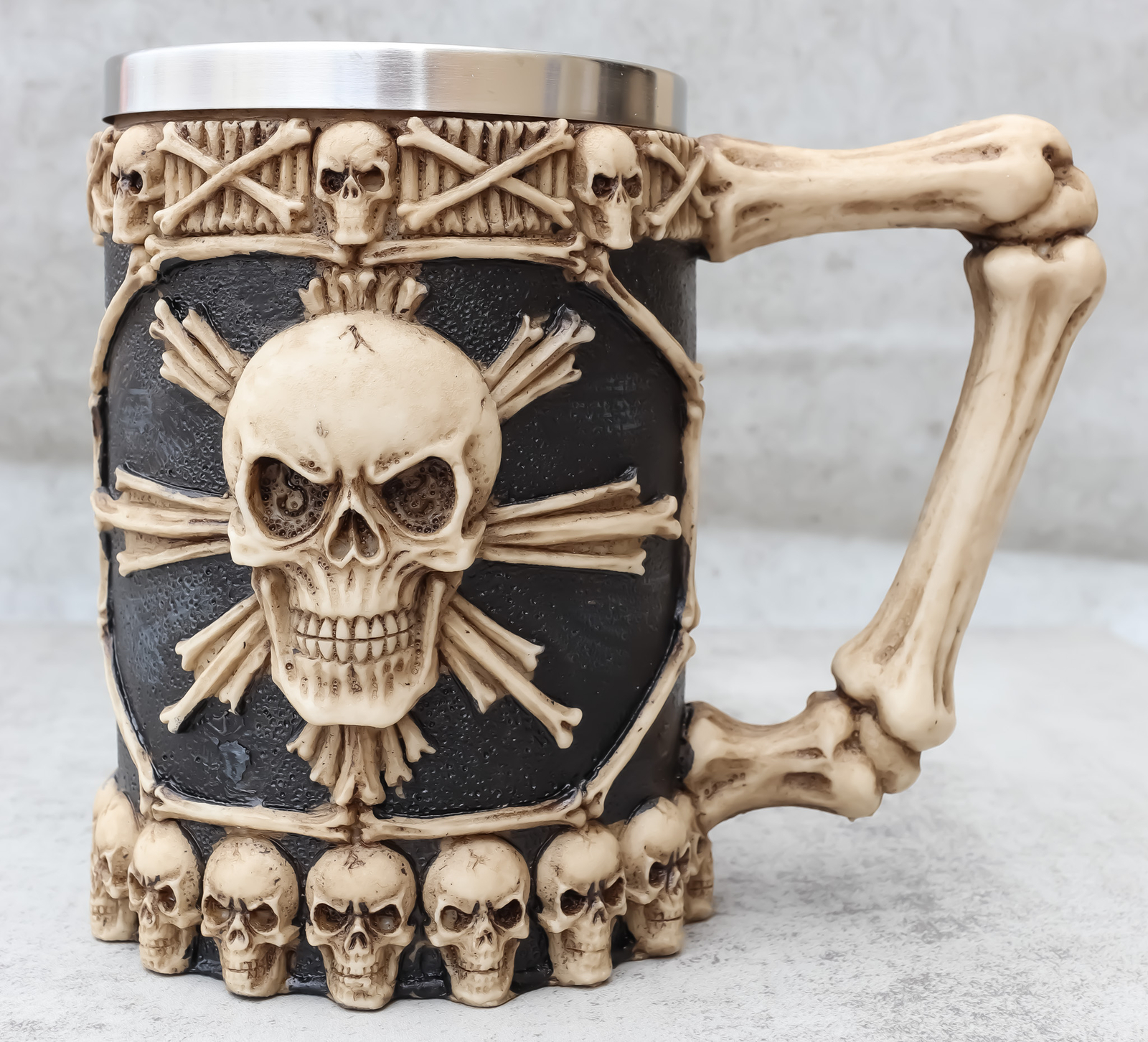 Ebros Large Skeletal Cross Bones Skull Beer Stein Tankard Coffee Cup Mug 12oz