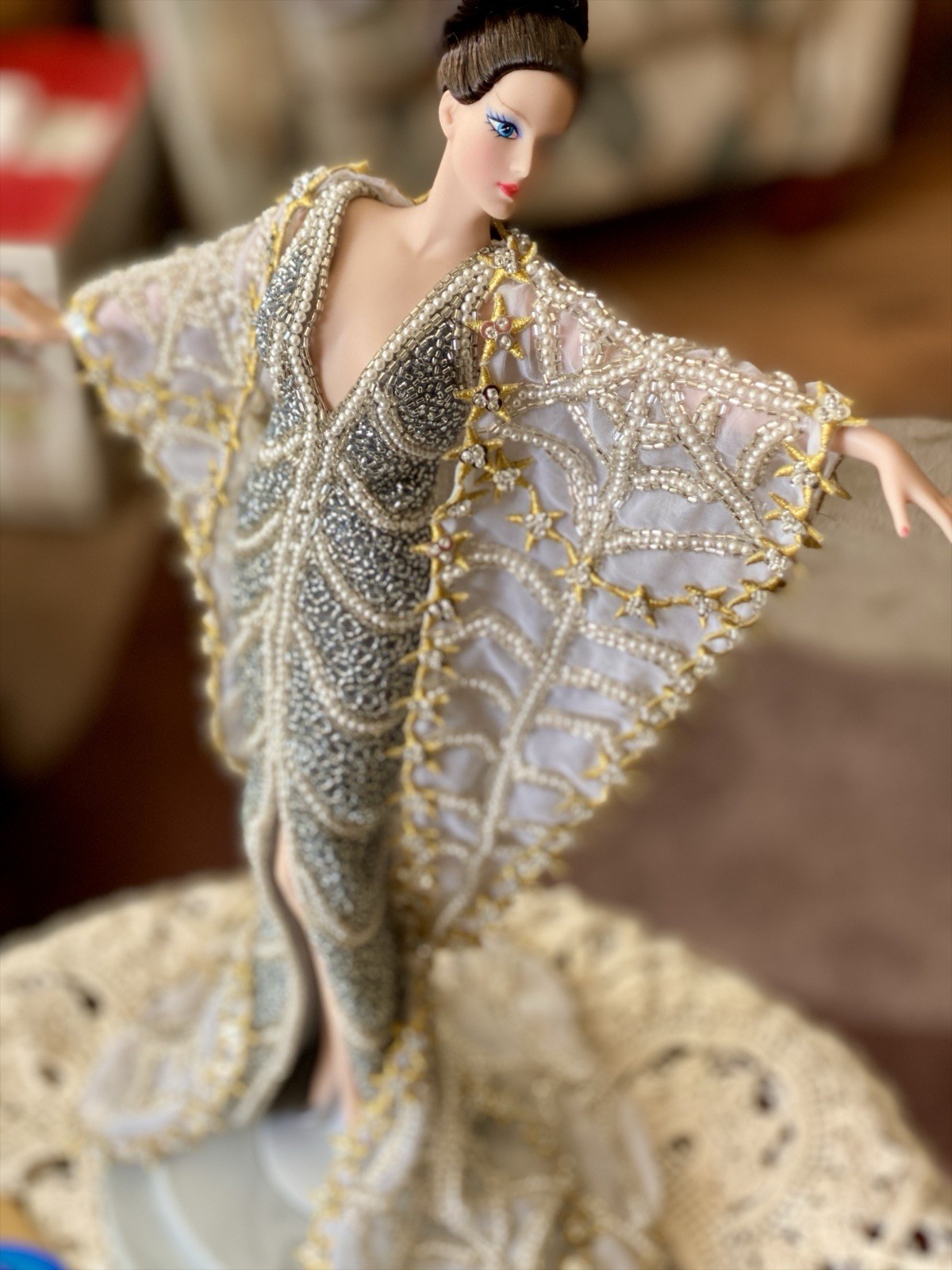 VTG Retired Erte Stardust Mattel 1993 Porcelain Doll with Stand And Accessories