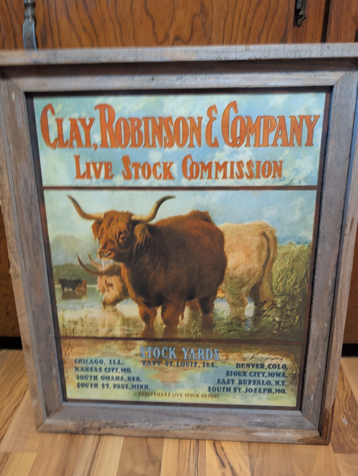 Clay Robinson & Co Livestock Comm 8 Co. Framed 19x23 Copy Ships Ups Insured . Clay Robinson & Co Livestock Comm 8 Co. Framed 19x23 Copy Ships Ups Insured .