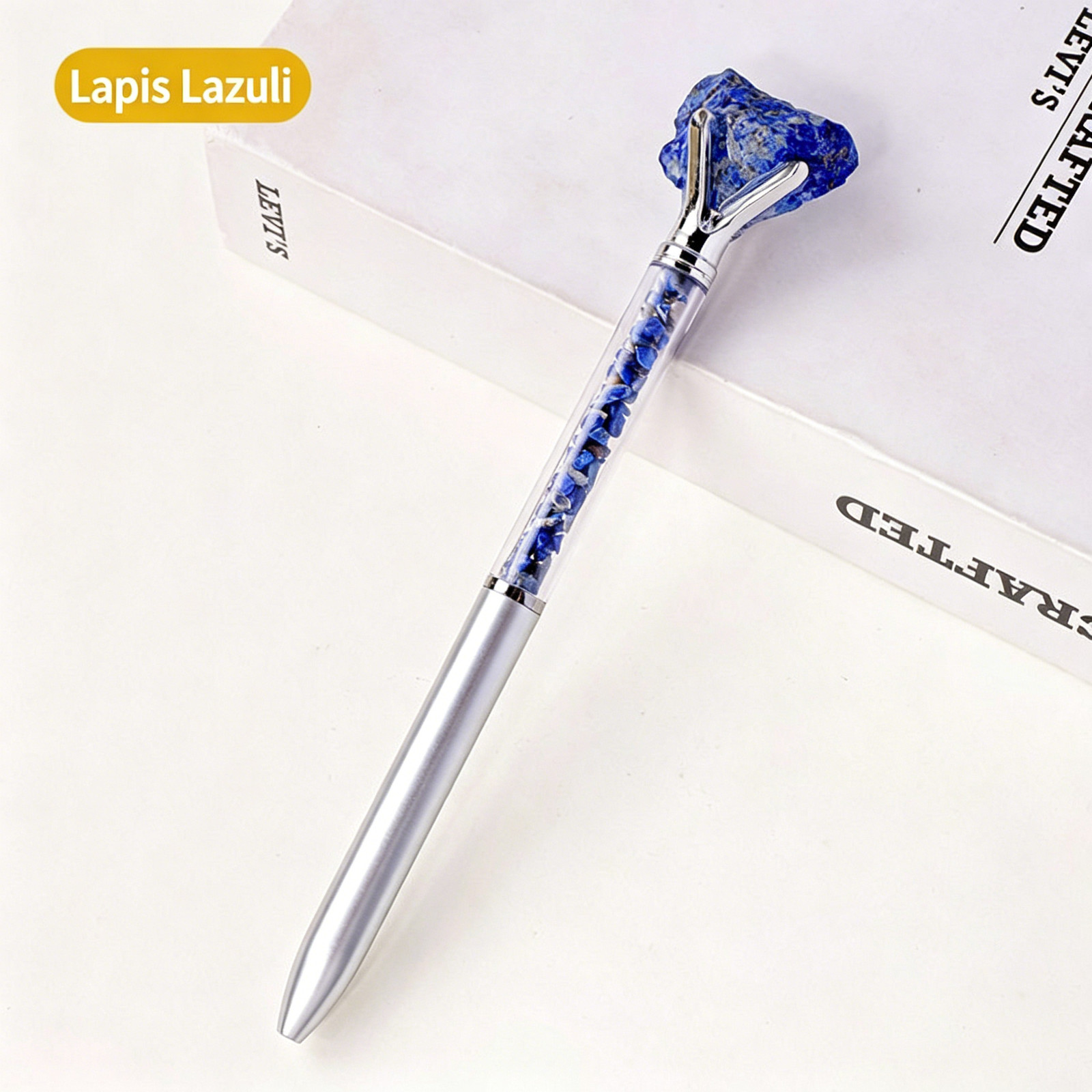 Natural Crystal Rough Stone Gravel Business Ballpoint Pen, Metal Office Statione