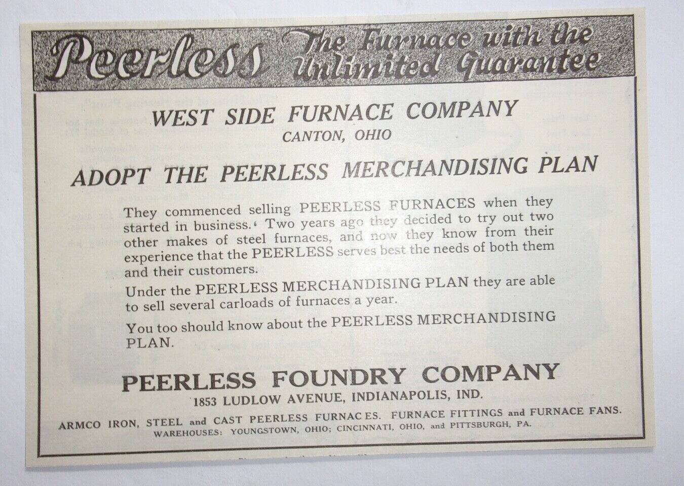 1925 Peerless Foundry Company Advertisement Indianapolis, Indiana 1925 Peerless Foundry Company Advertisement Indianapolis, Indiana