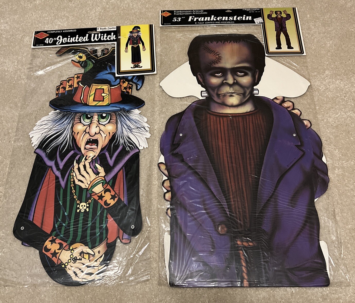 Vintage Lot 1980 88 Beistle Jointed Frankenstein & Witch Halloween Die Cut NEW