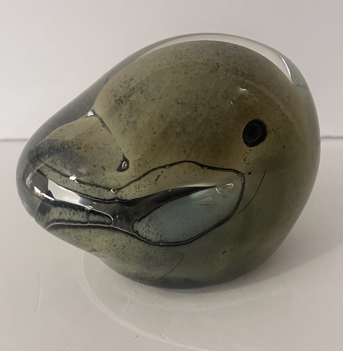 Vtg. Tiina Nordstrom Nuutajarvi Finland Art Glass Dolphin Paperweight, Signed