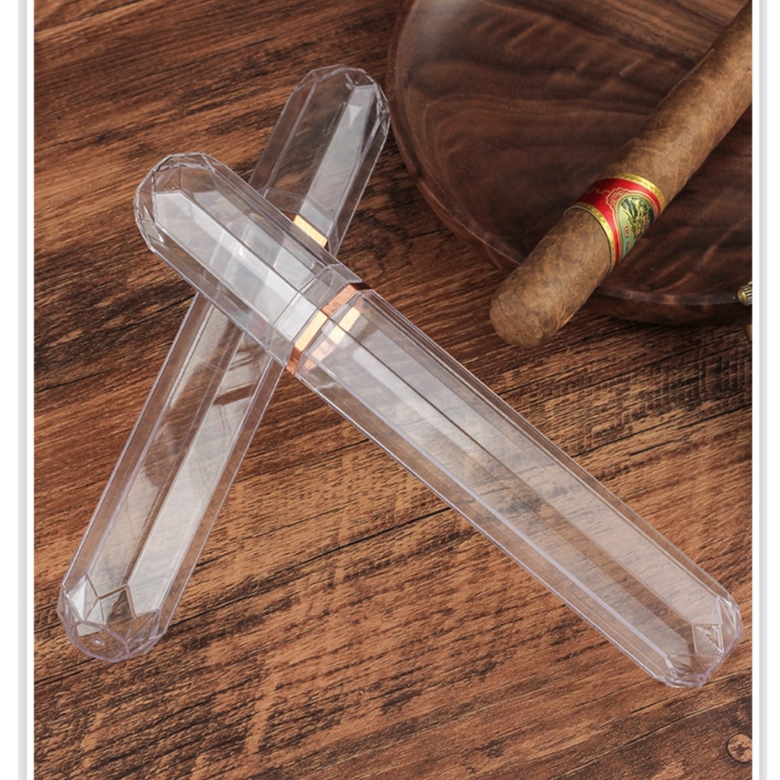 Clear Acrylic Cigar Tube Portable Humidor Case Waterproof Cigar Holder 2PCS