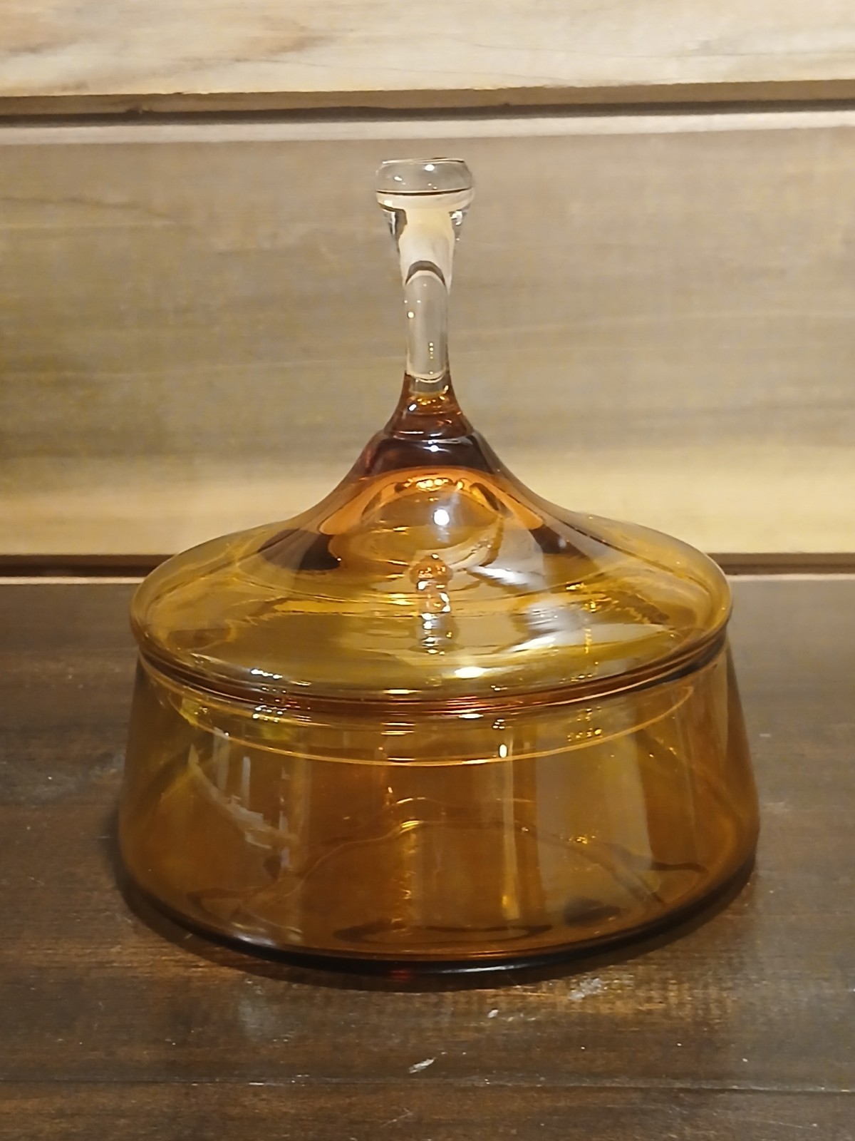 Vintage MCM Empoli Amber Glass Lidded Candy Dish Italian Circus Tent Apothecary