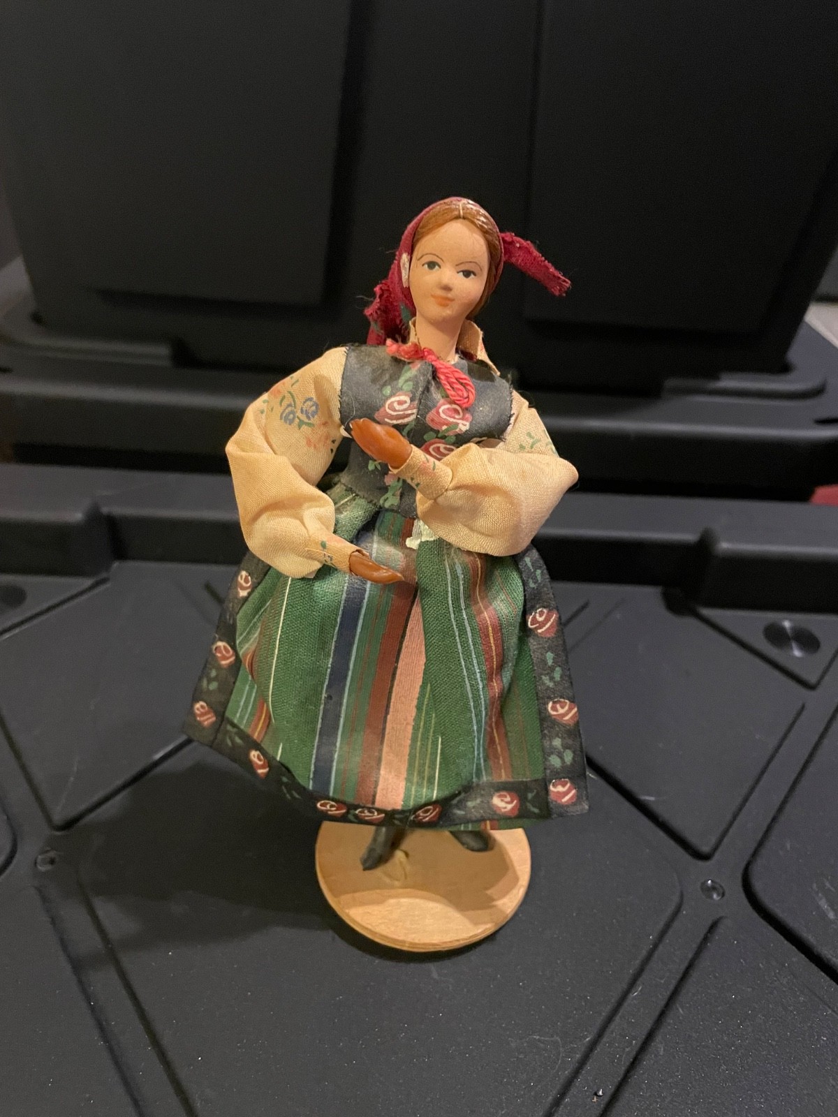 Vintage Eastern European Polish Folk Art Doll on Wooden Stand