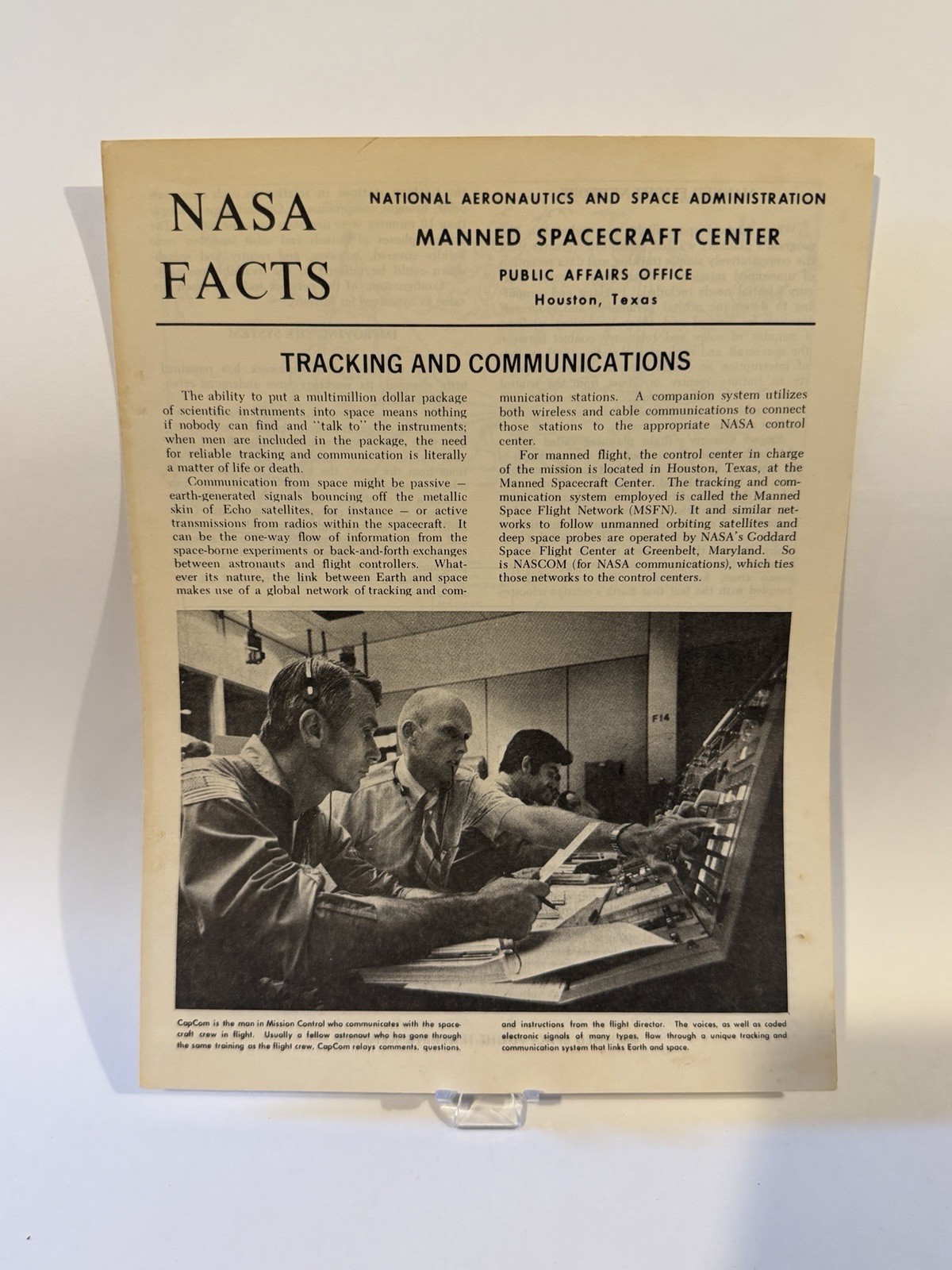 NASA Facts Tracking and Communications Manned Spacecraft Center Bulletin