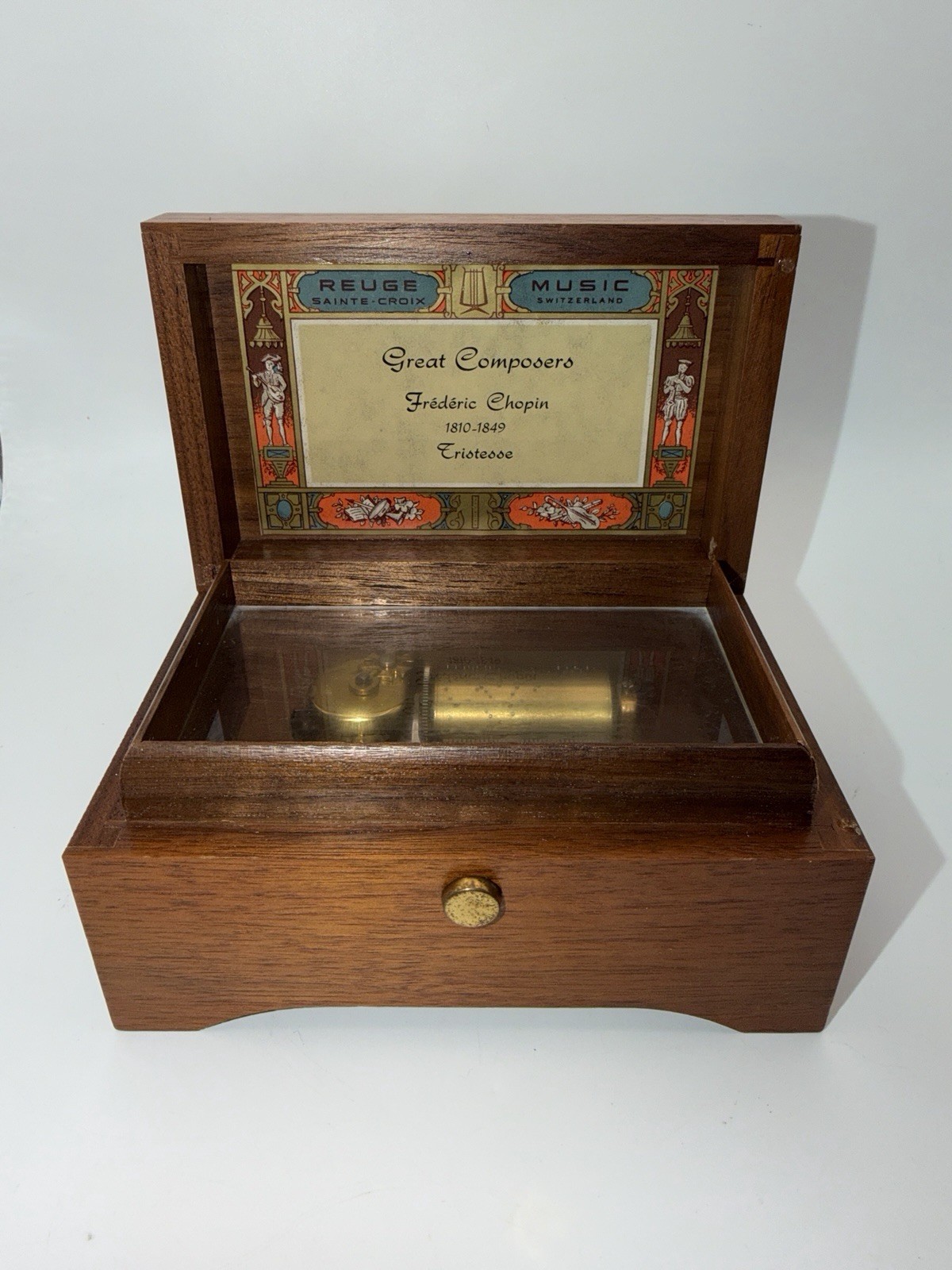 Vintage Reuge Sainte Croix Switzerland Music Box Chopin Tristesse w/ Key WORKING