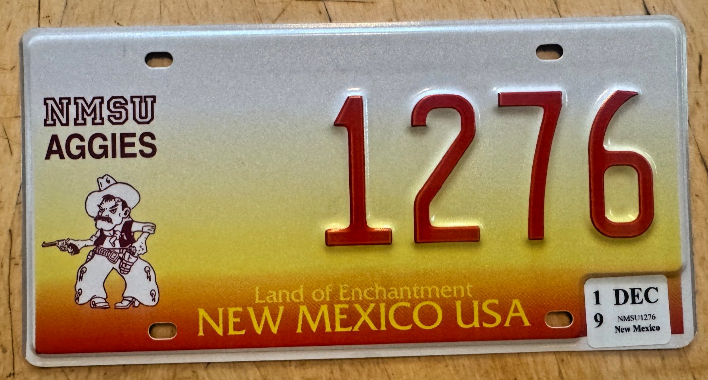 NEW MEXICO STATE UNIV.  PISTOL PETE  GO AGGIES LICENSE PLATE \