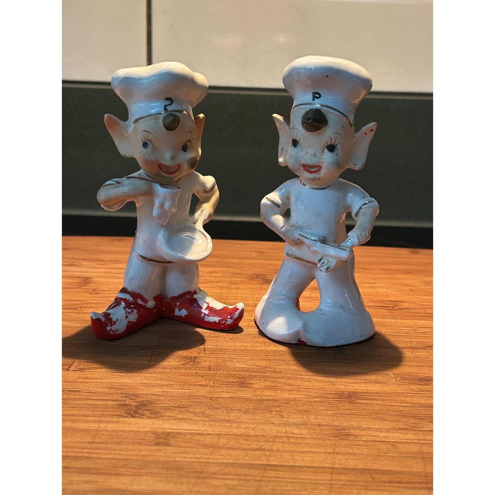 Vintage RELCO Japan Chef Salt and Pepper Shakers Mid Century Kitsch Red White