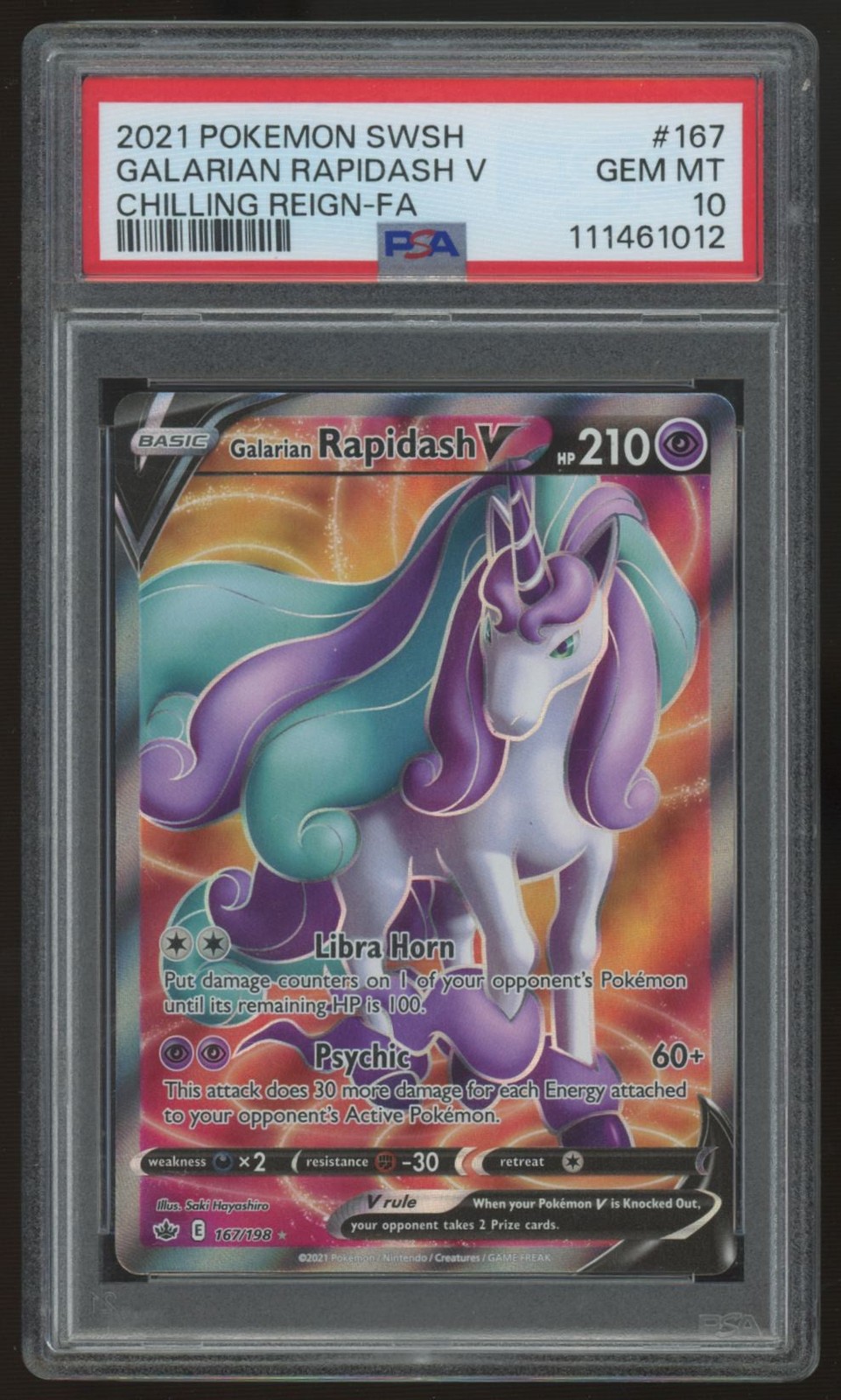 2021 Pokemon Galarian Rapidash Chilling Reign Full Art #167 PSA 10
