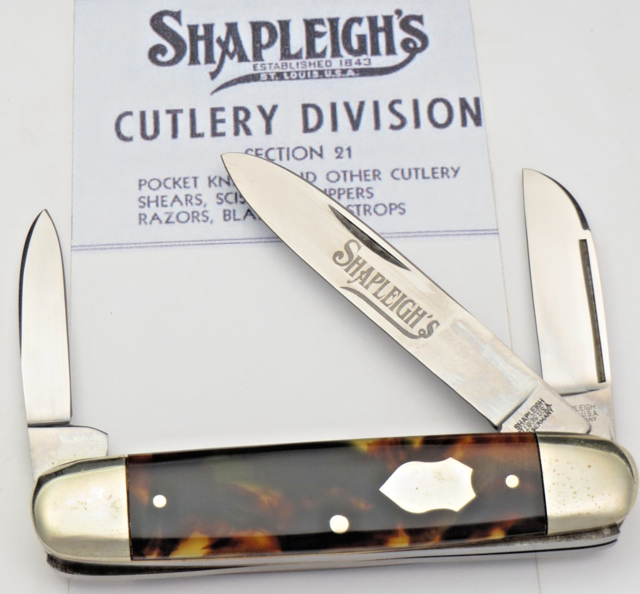 Vintage 1990\'s SHAPLEIGH\'S by Olbertz Germany Cattle Knife - Nice Amber Handles