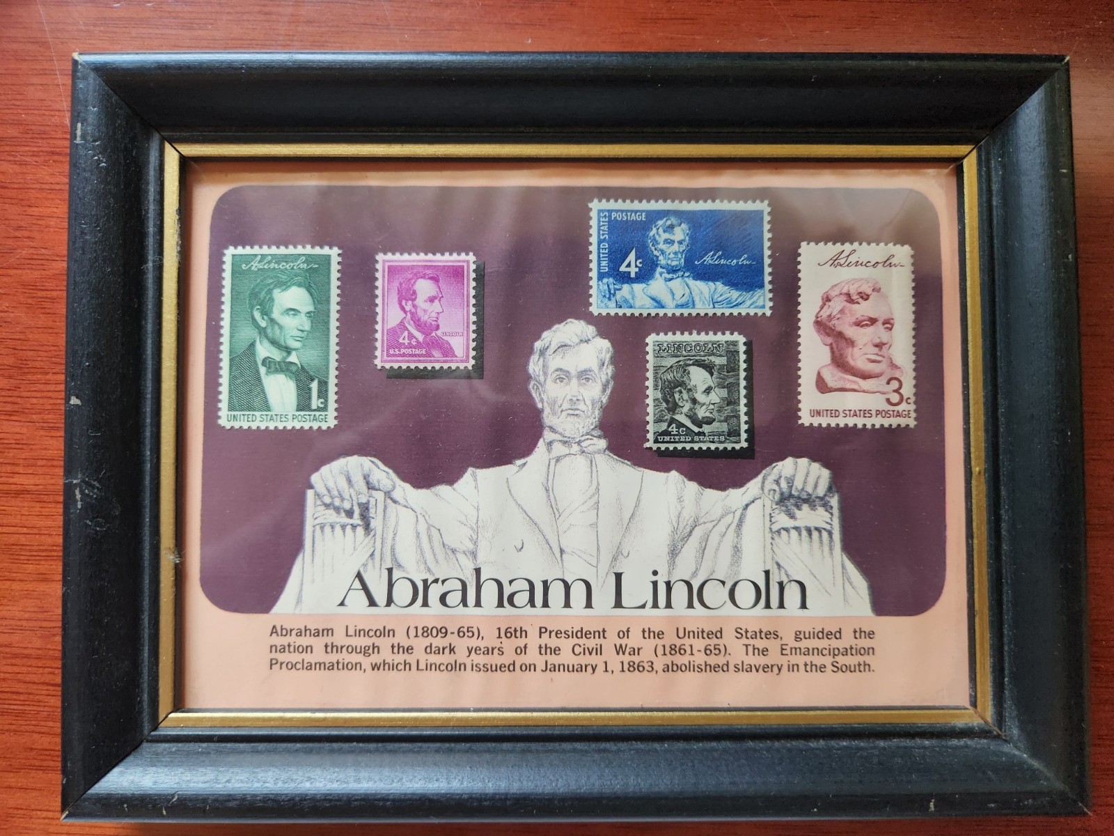Abraham Lincoln Vintage Stamp Set Framed 6\