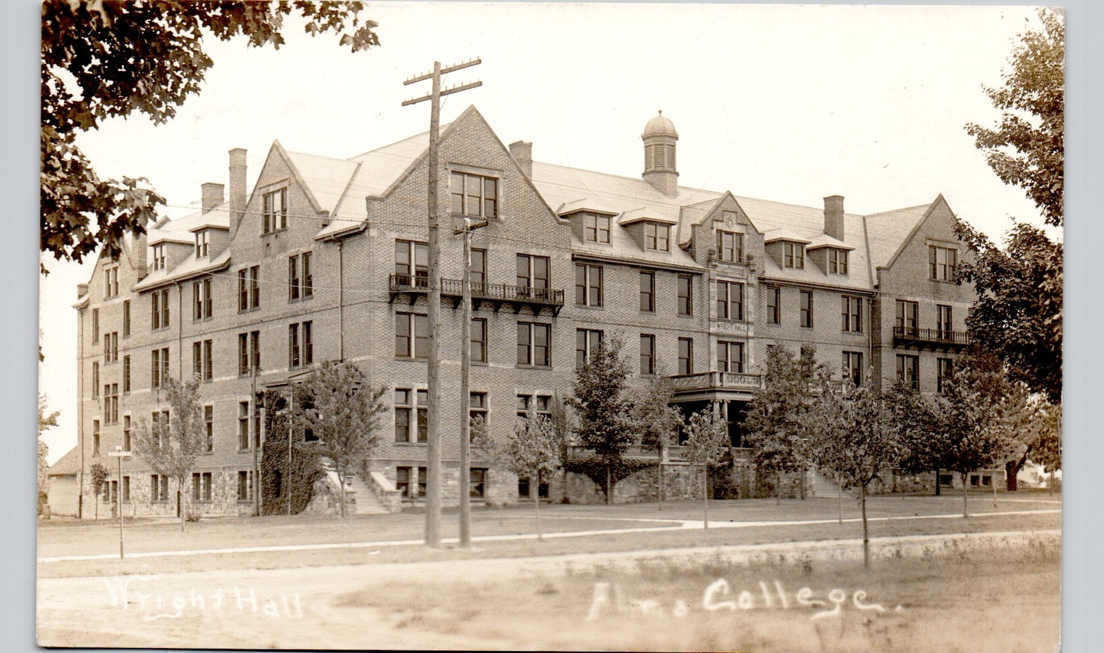 WRIGHT HALL alma, mi c1910 postcard michigan real photo rppc college campus
