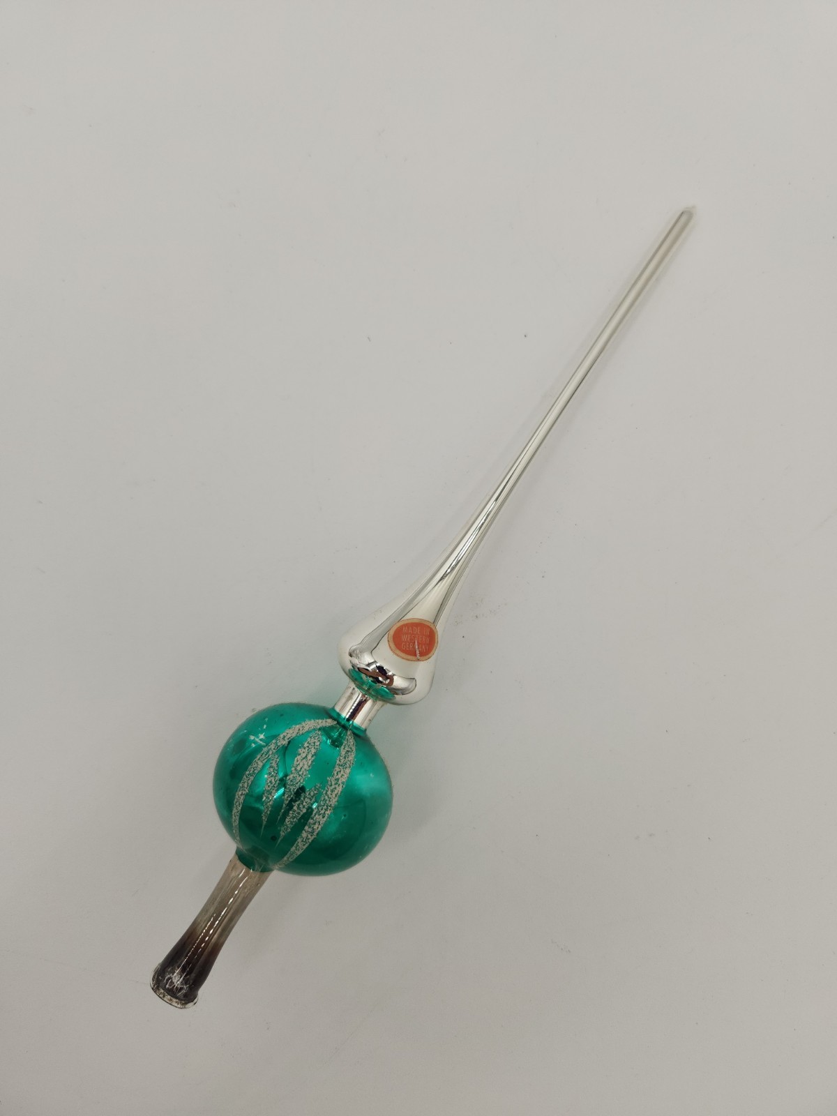 Vtg Small Blown Glass Aqua & Silver Finial Christmas Tree Topper West Germany Vtg Small Blown Glass Aqua & Silver Finial Christmas Tree Topper West Germany