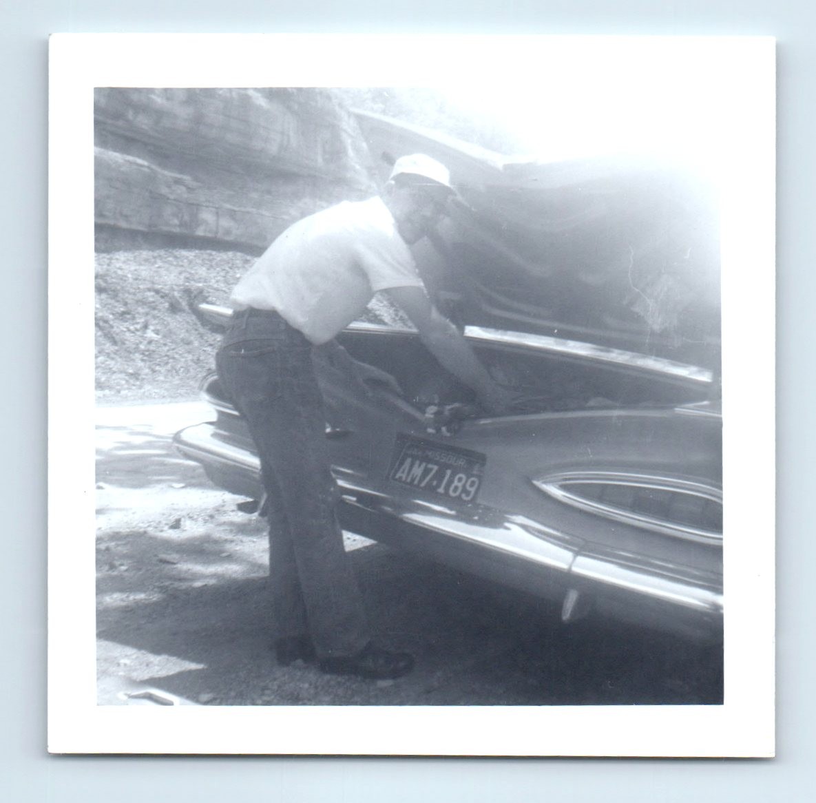 Old Vintage Square Photo 1959 CHEVY BISCAYNE CLASSIC CAR CHEVROLET SOLO MAN