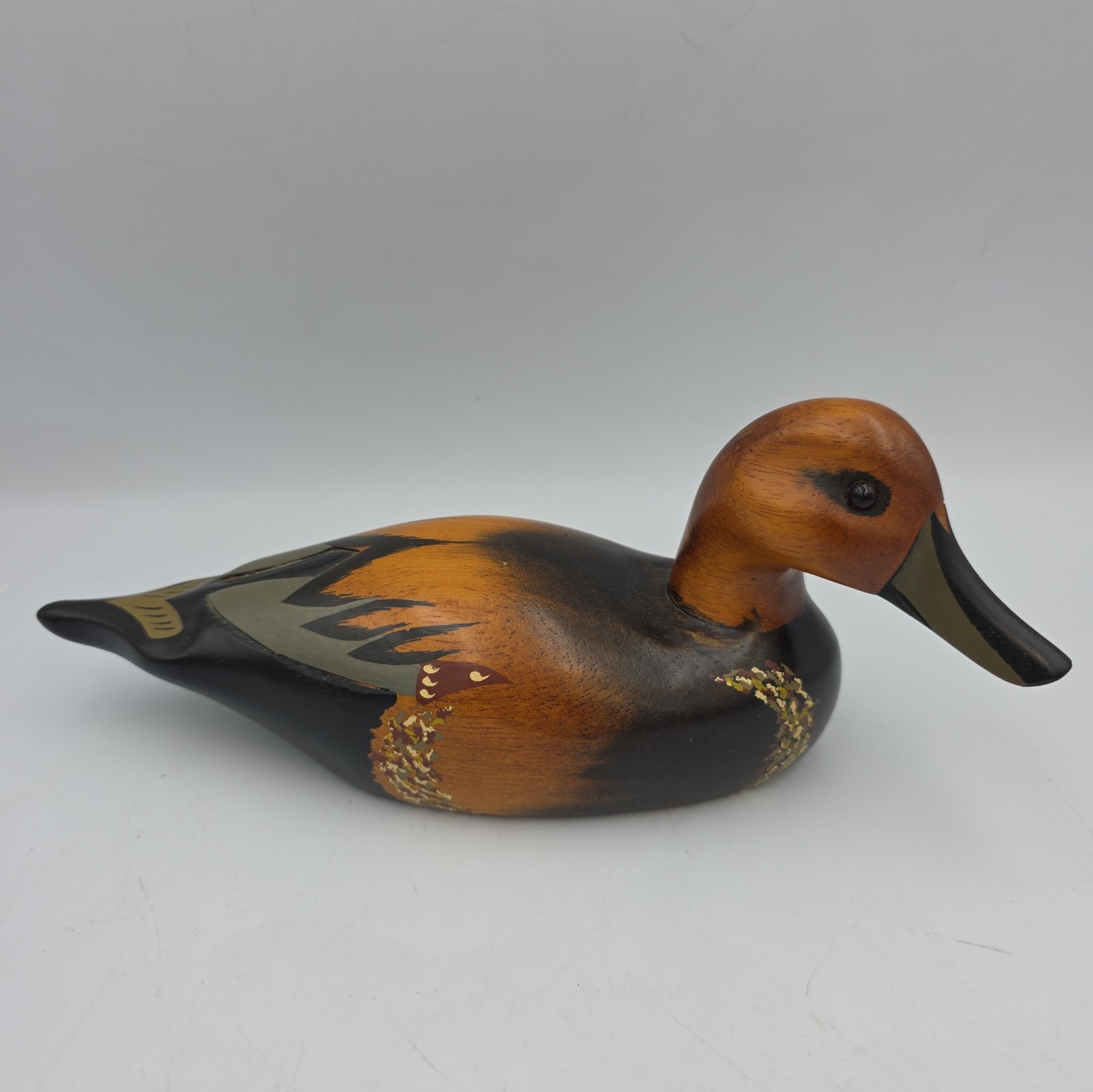 Hand Painted Cinnamon, Teal, Drake Duck Decoy. 10”