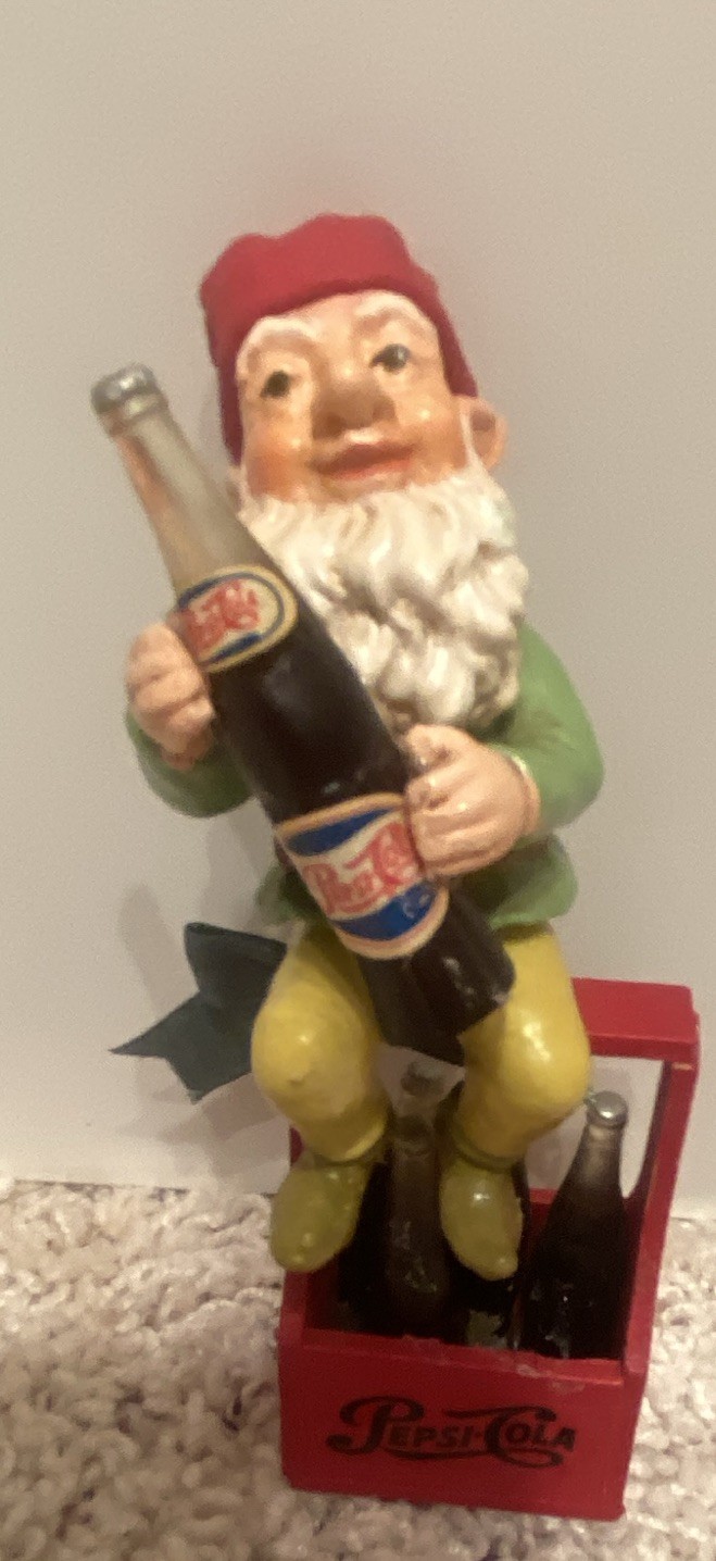 VTG possible dreams Clothtique Pepsi-Cola elf  with bottle sitting on six pack 