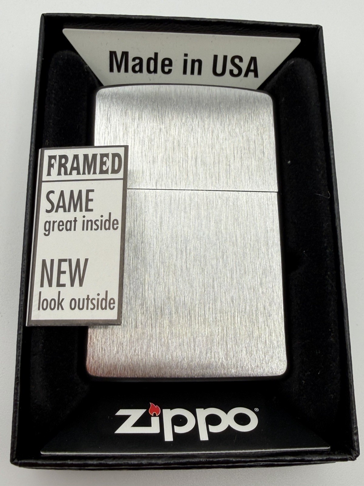 Vintage 2009 Black Framed Chrome Zippo Lighter NEW B14