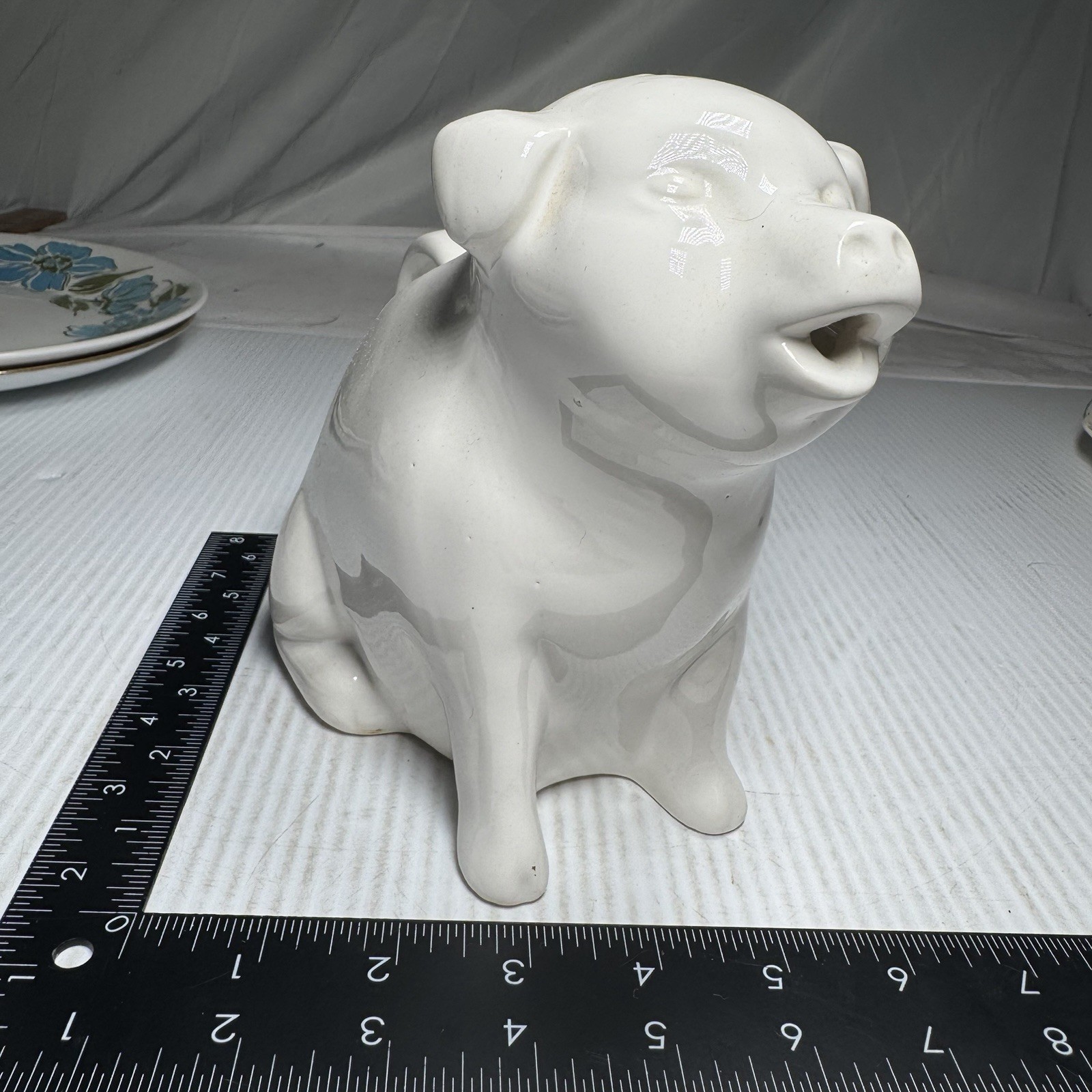 Vintage USA Pottery Cottage White Ceramic Pig Water Milk Pitcher Vase Farmhouse