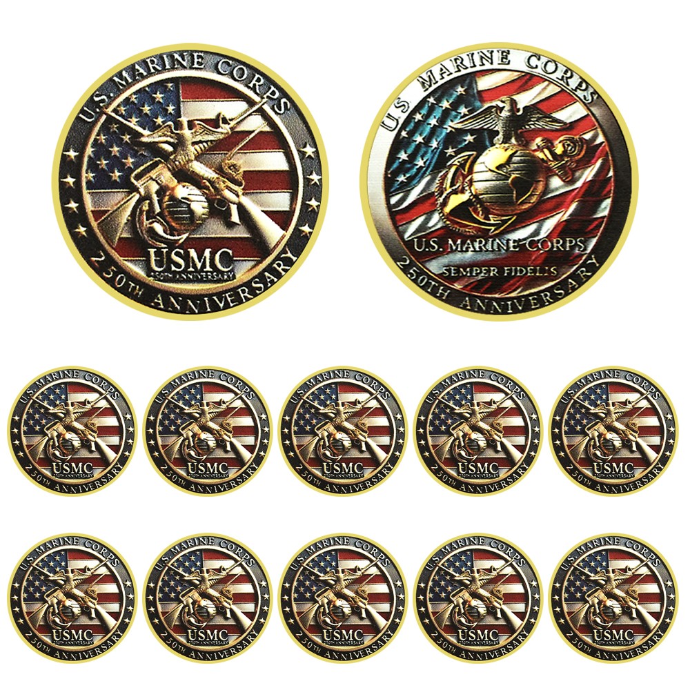 10PCS USMC 250th Anniversary Golden Coin Semper Fidelis Military Souvenir Medal