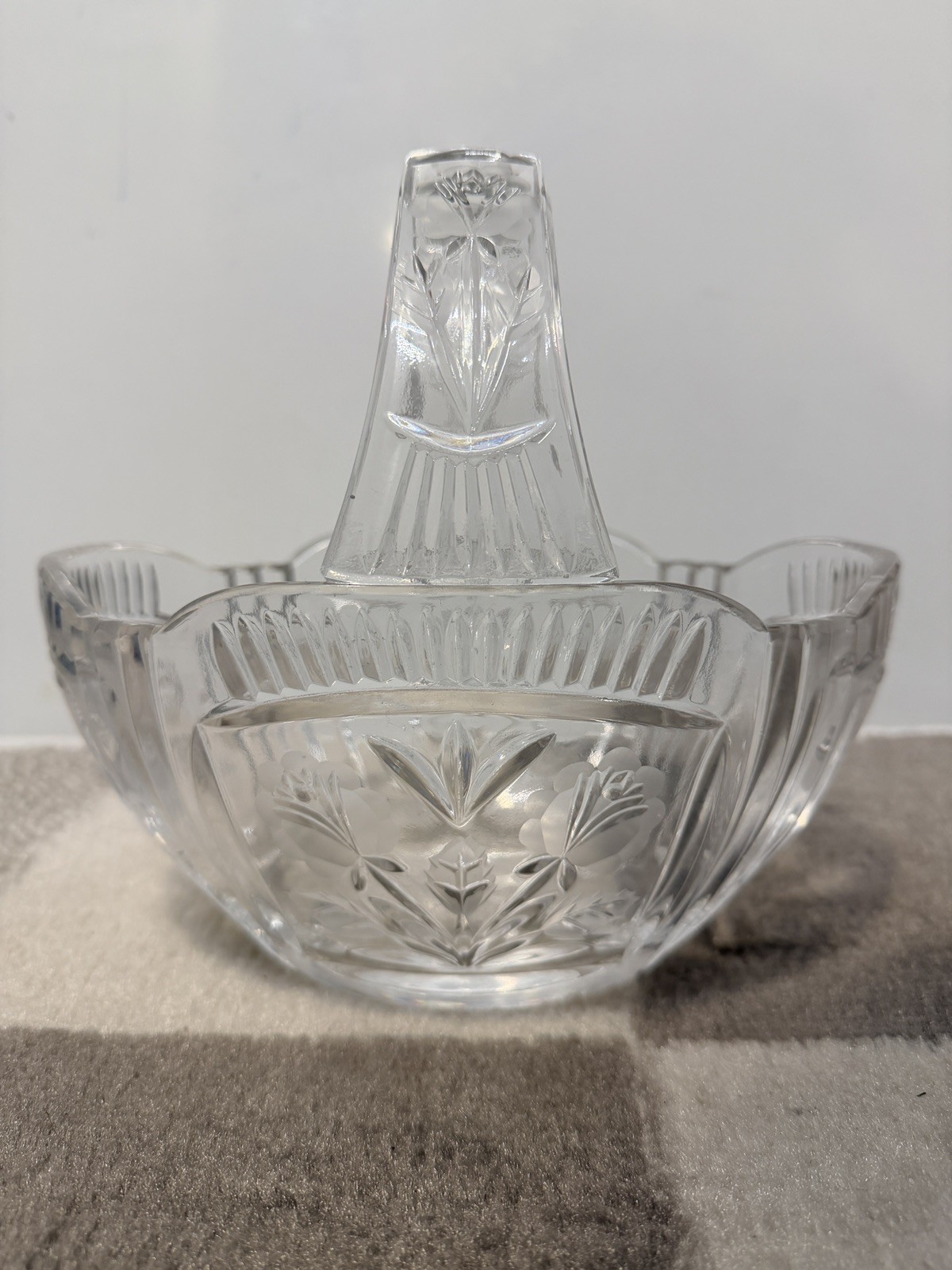 Vintage Crystal Flower Candy Wedding Basket Clear Floral Design Deep Etch