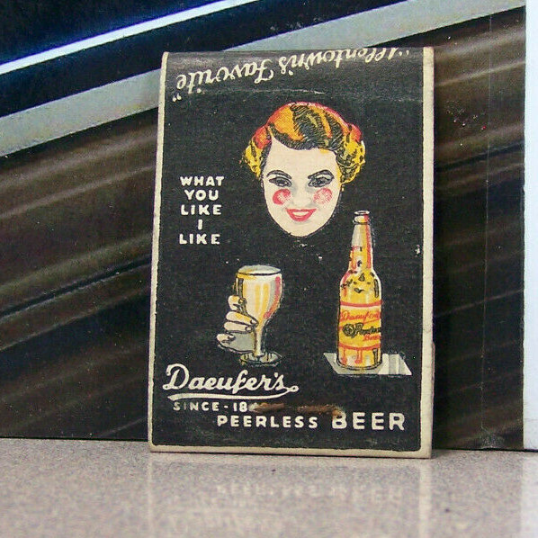 Vintage Matchbook Cover V5 Allentown Pennsylvania Daeufer's Peerless Beer Girl