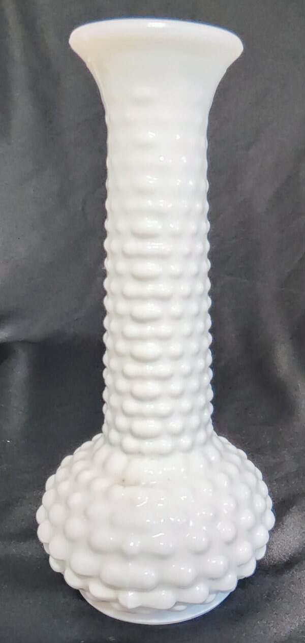 Vintage E.O. Brody White Hobnail Milk Glass But Vase 7.5