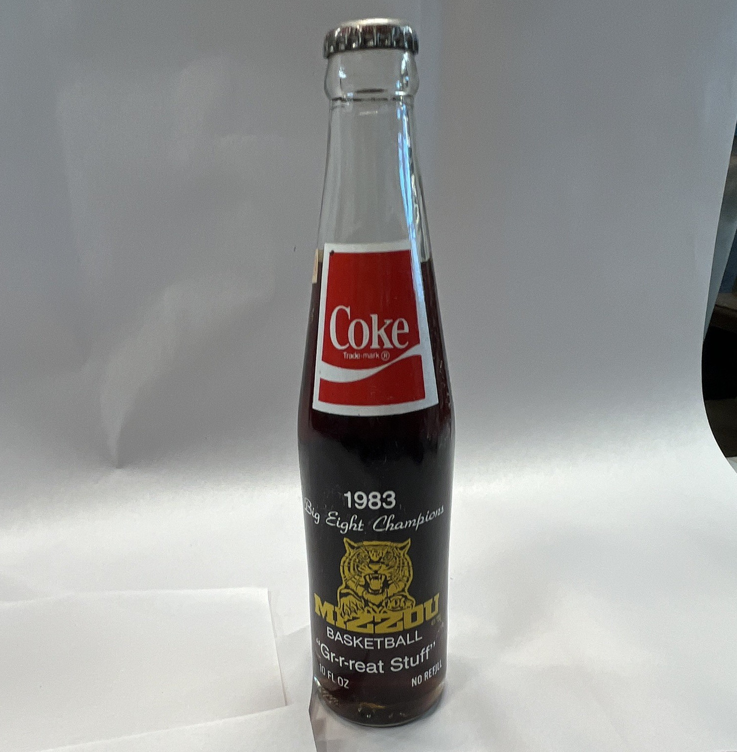 Coca-Cola 1983 Missouri Tigers Mizzou Basketball Clear Glass Bottle Big Eight